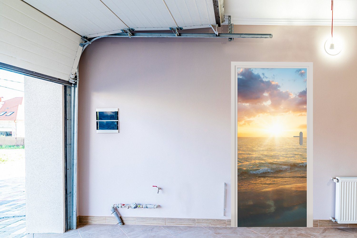 St), 75x205 - bedruckt, - cm Türaufkleber, für Sonnenuntergang Türtapete Wolken Strand, Tür, Fototapete MuchoWow Matt, (1