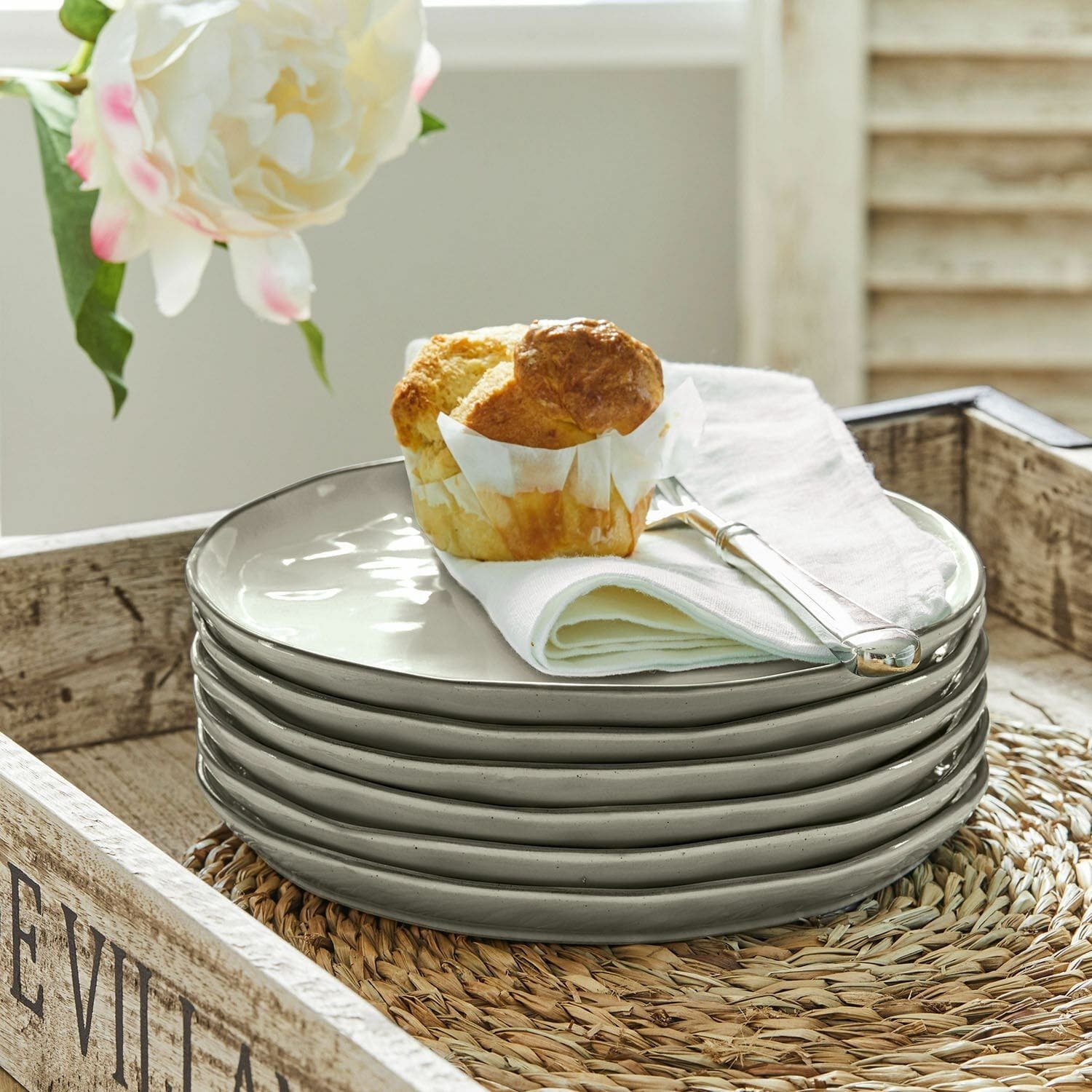 Mirabeau Geschirr-Set Dessertteller 6er Set Biarré grau, Steinzeug