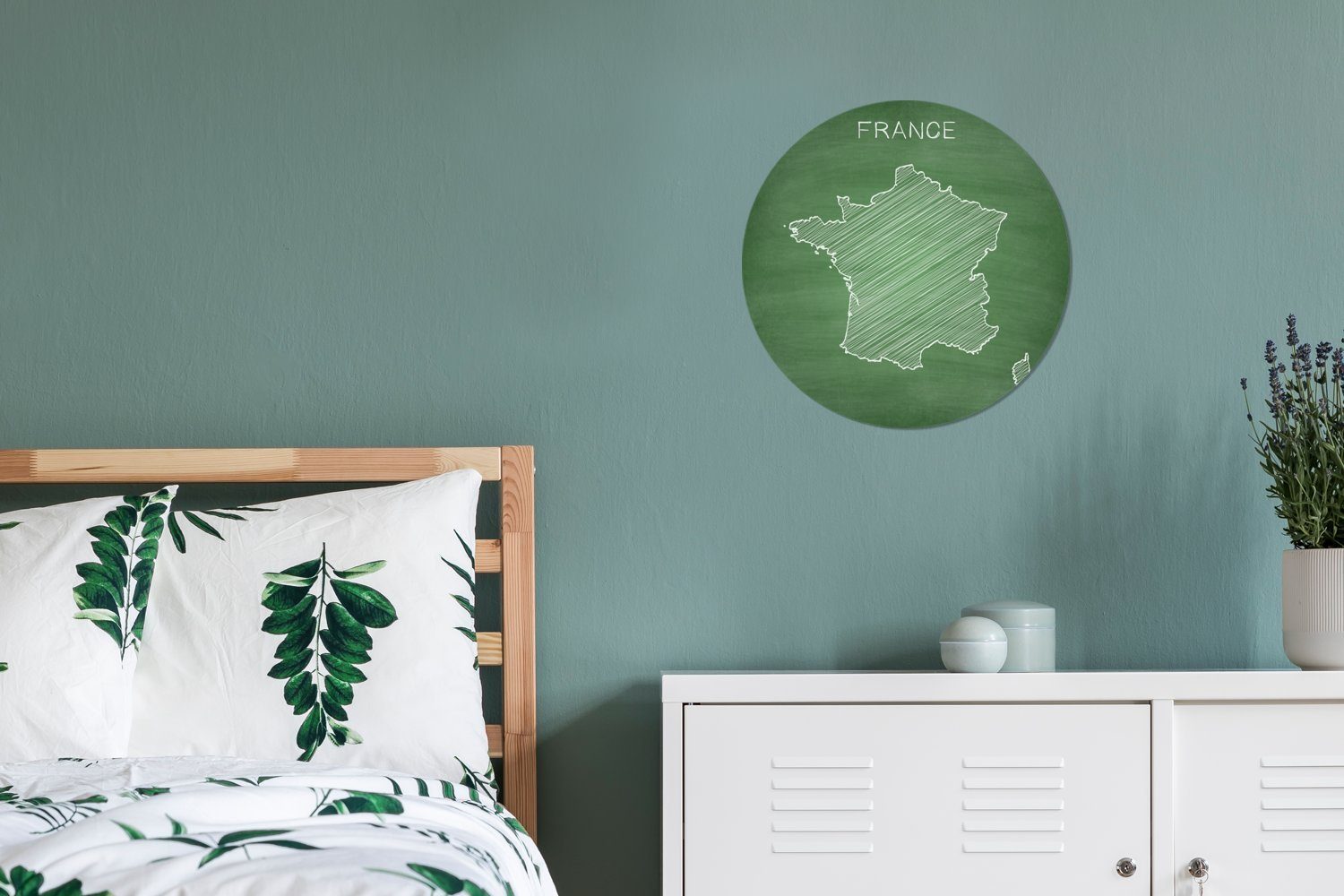 grünen Tapetenkreis Rund, auf Frankreich für Karte Illustration Tapetenaufkleber, Kinderzimmer, Wandsticker Kreidetafel (1 St), einer der Wohnzimmer von MuchoWow