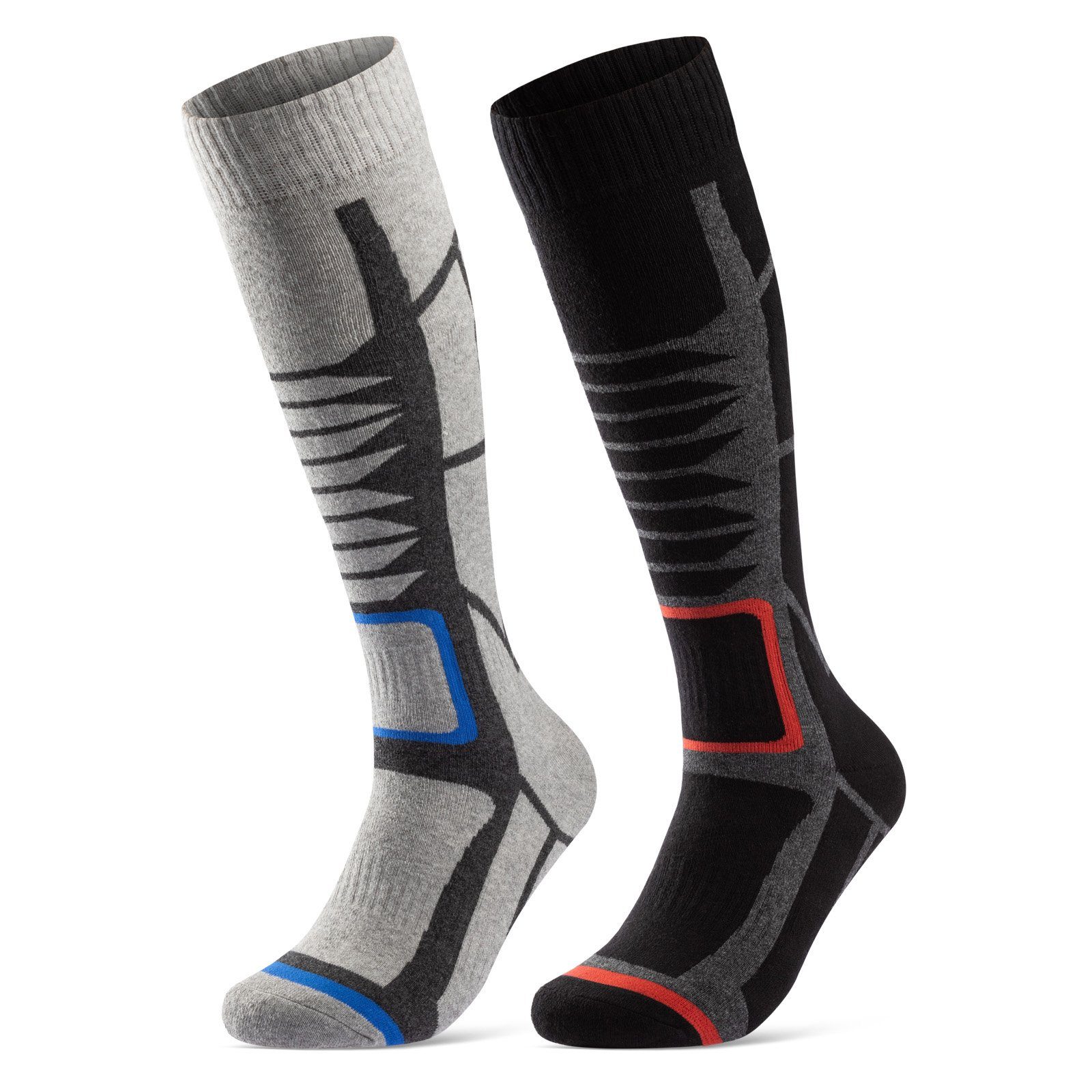 sockenkauf24 Skisocken 2 Paar Ski Strümpfe Herren & Damen Ski Socken lang Atmungsaktiv WP Grau/Schwarz