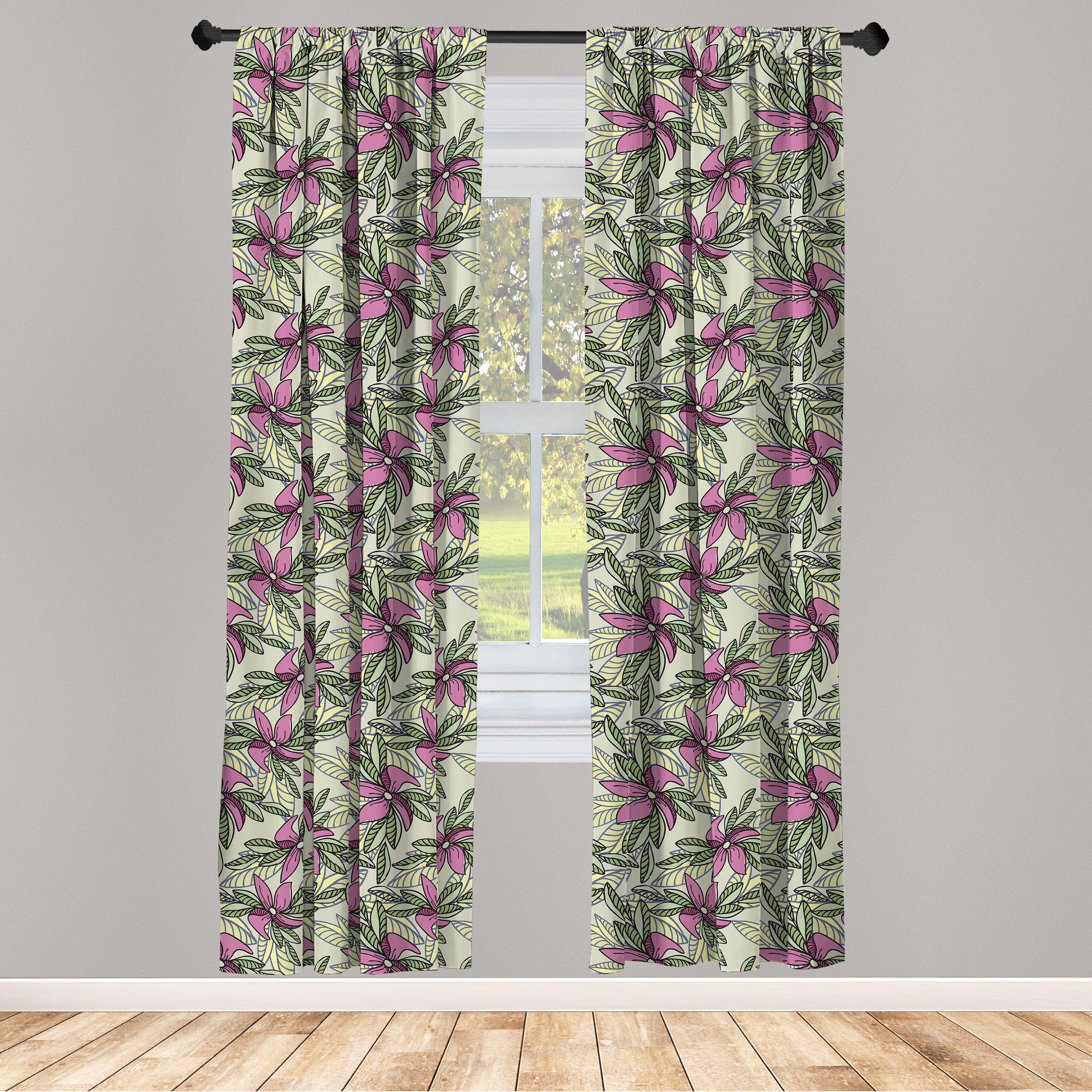 Besonderes Design Gardine Vorhang für Wohnzimmer Microfaser, Blume Abakuhaus, Schlafzimmer Blumen und Blätter-Muster Dekor