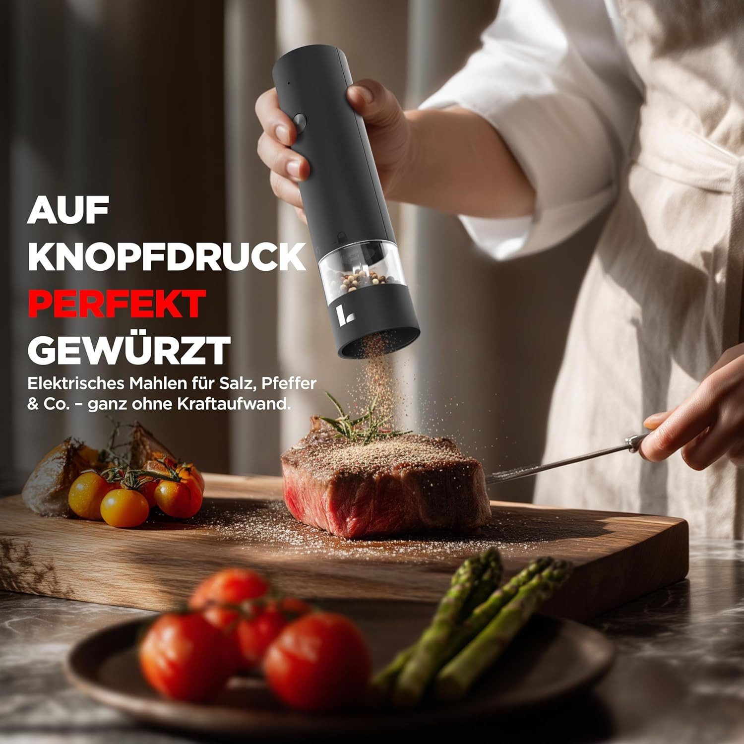 LUNARIA Salz-/Pfeffermühle Digitale Küchenwaage 15 kg – Präzise Lebensmittelwaage LCD Akku – Bild 4 von 5