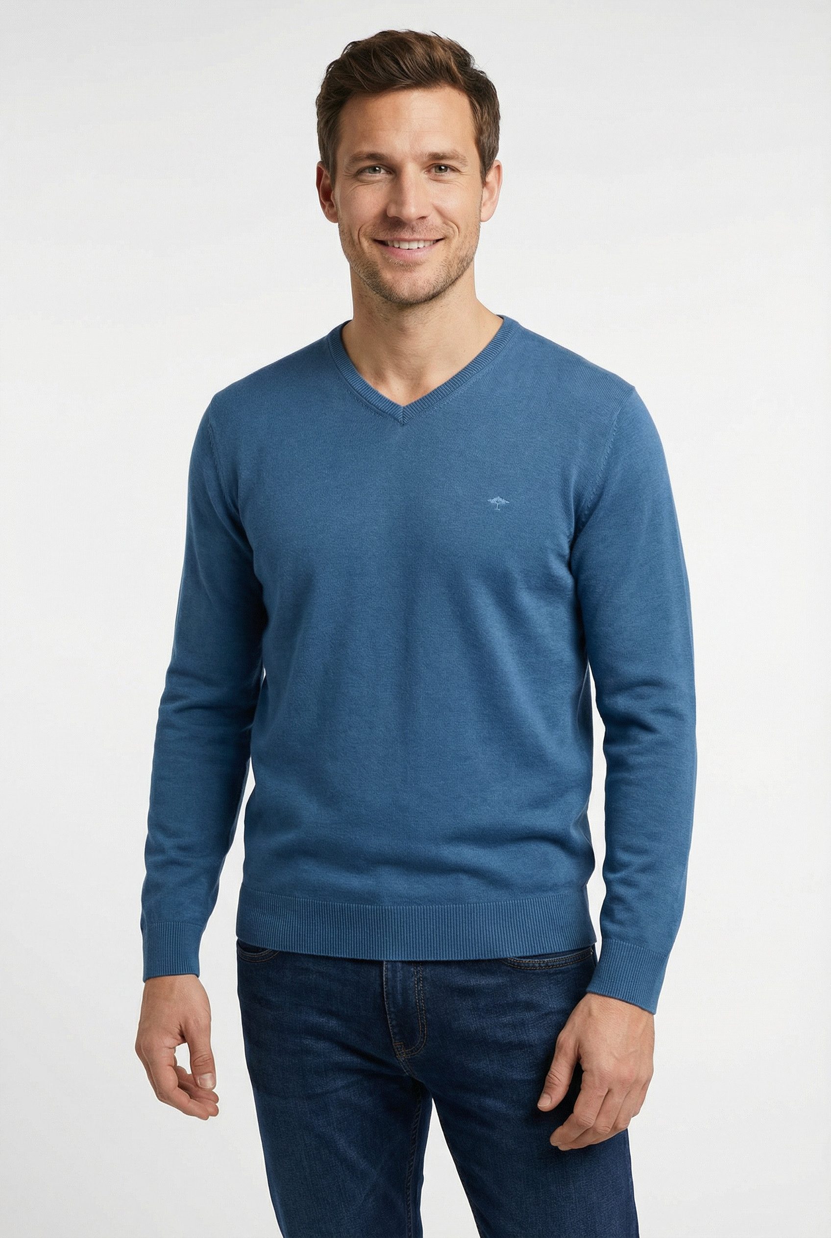FYNCH-HATTON Strickpullover aus Baumwolle, mit V-Ausschnitt, bequeme Passform