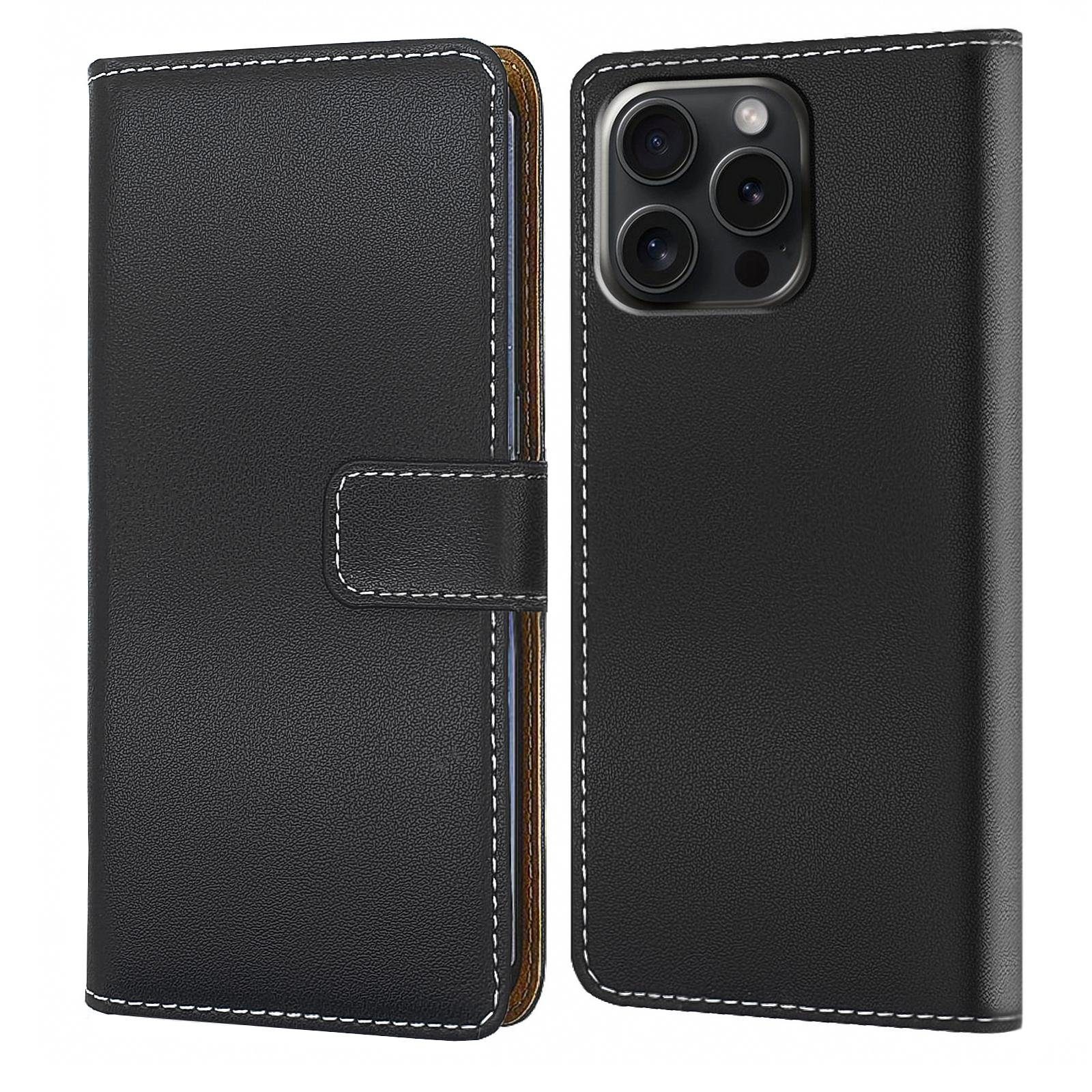 Numerva Handyhülle Bookstyle Etui Handytasche für Apple iPhone 15 Pro, Schutzhülle Klapphülle Flip Cover Schwarz