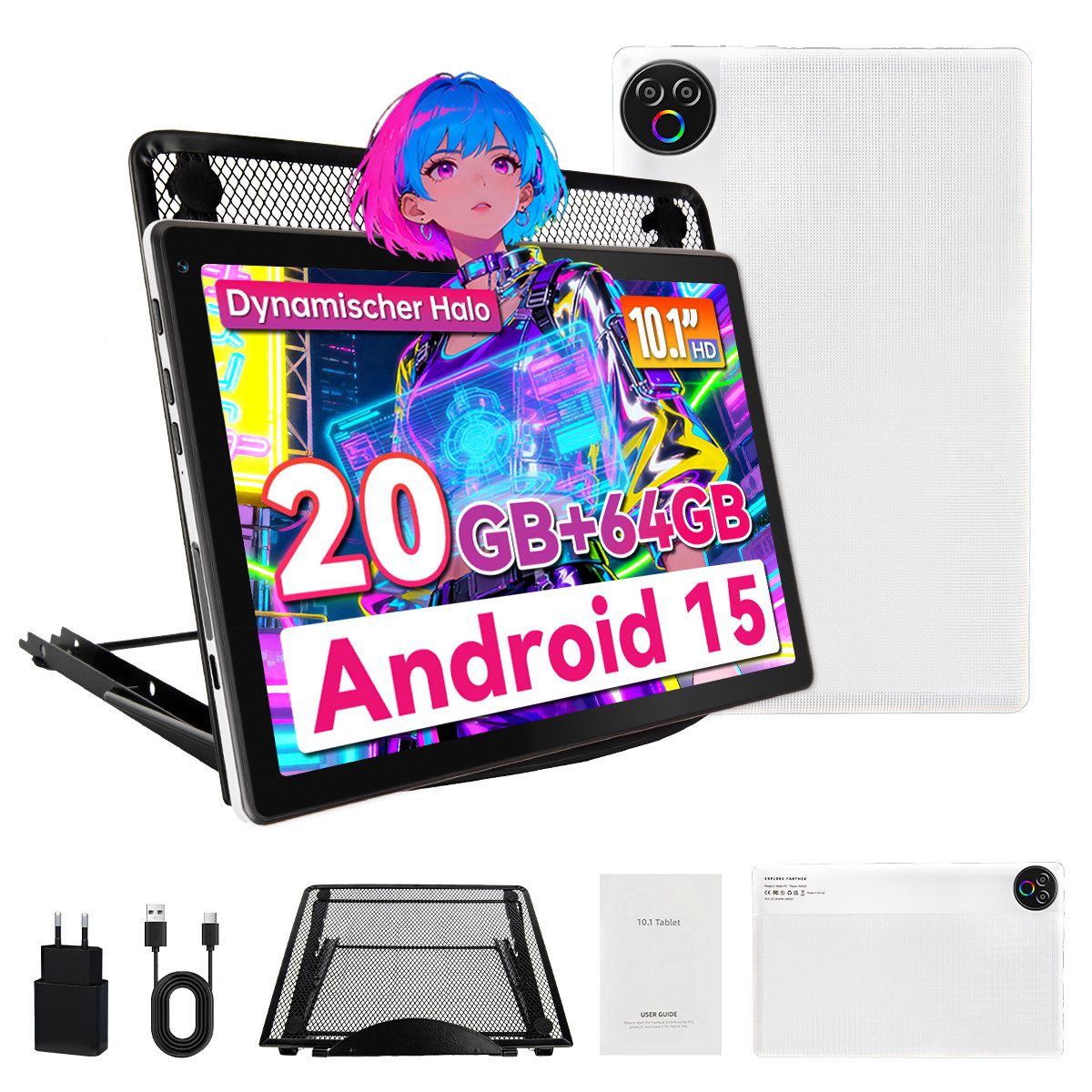 BUFO 10 Zoll Android 15, 20(3+17)GB+64GB, 1280x800 HD Display, WiFi 6 Tablet (10", 64 GB, Android, WiFi, Android 15 mit Kühlständer, 5-Core, Dual-Kameras)