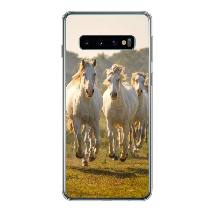 MuchoWow Handyhülle Galoppierende weiße Pferde Phone Case Handyhülle Samsung Galaxy S10 Silikon Schutzhülle
