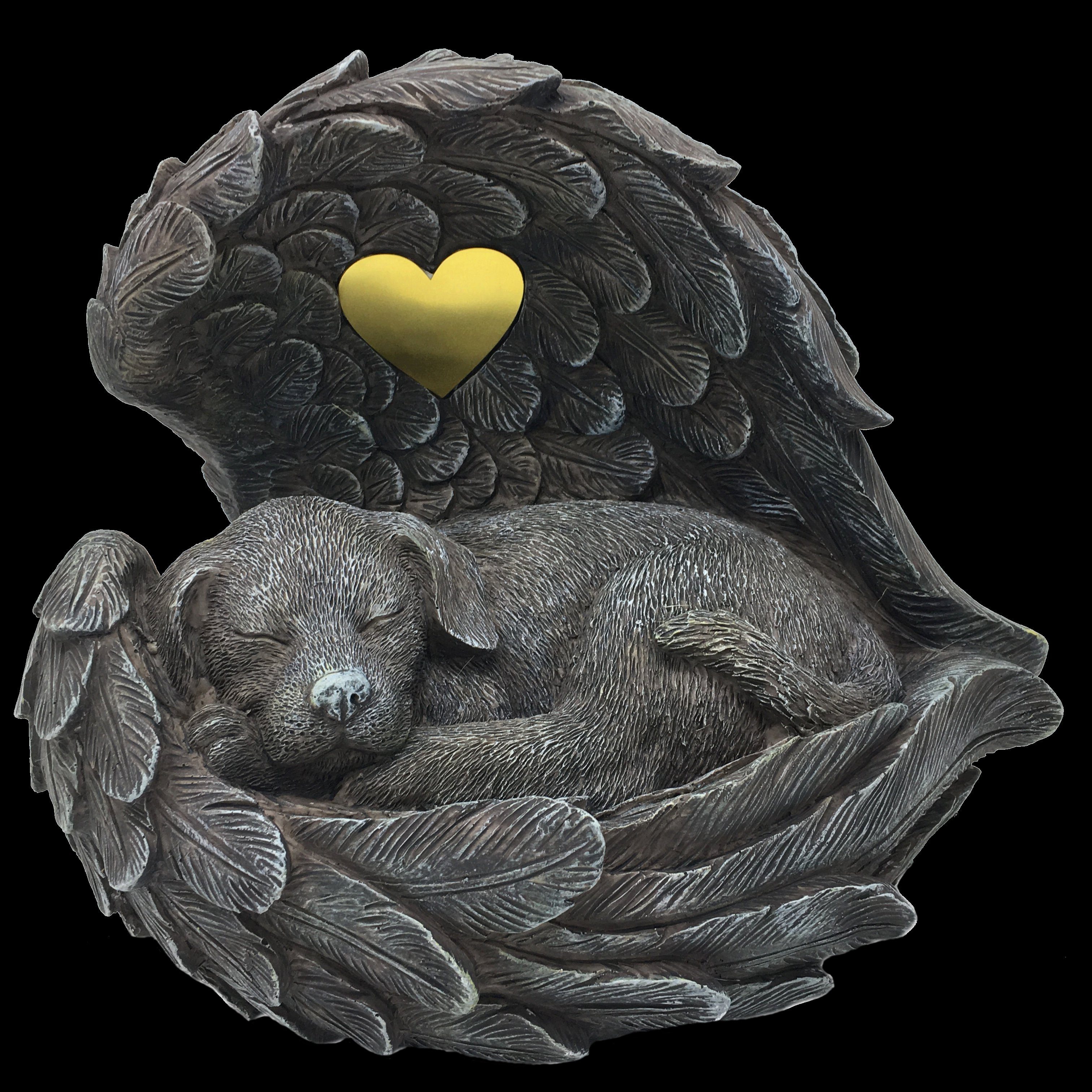 MystiCalls Tierfigur Hunde Urne grau Hunde-Engelfigur als Hundeurne Tierurne, Flügel, im