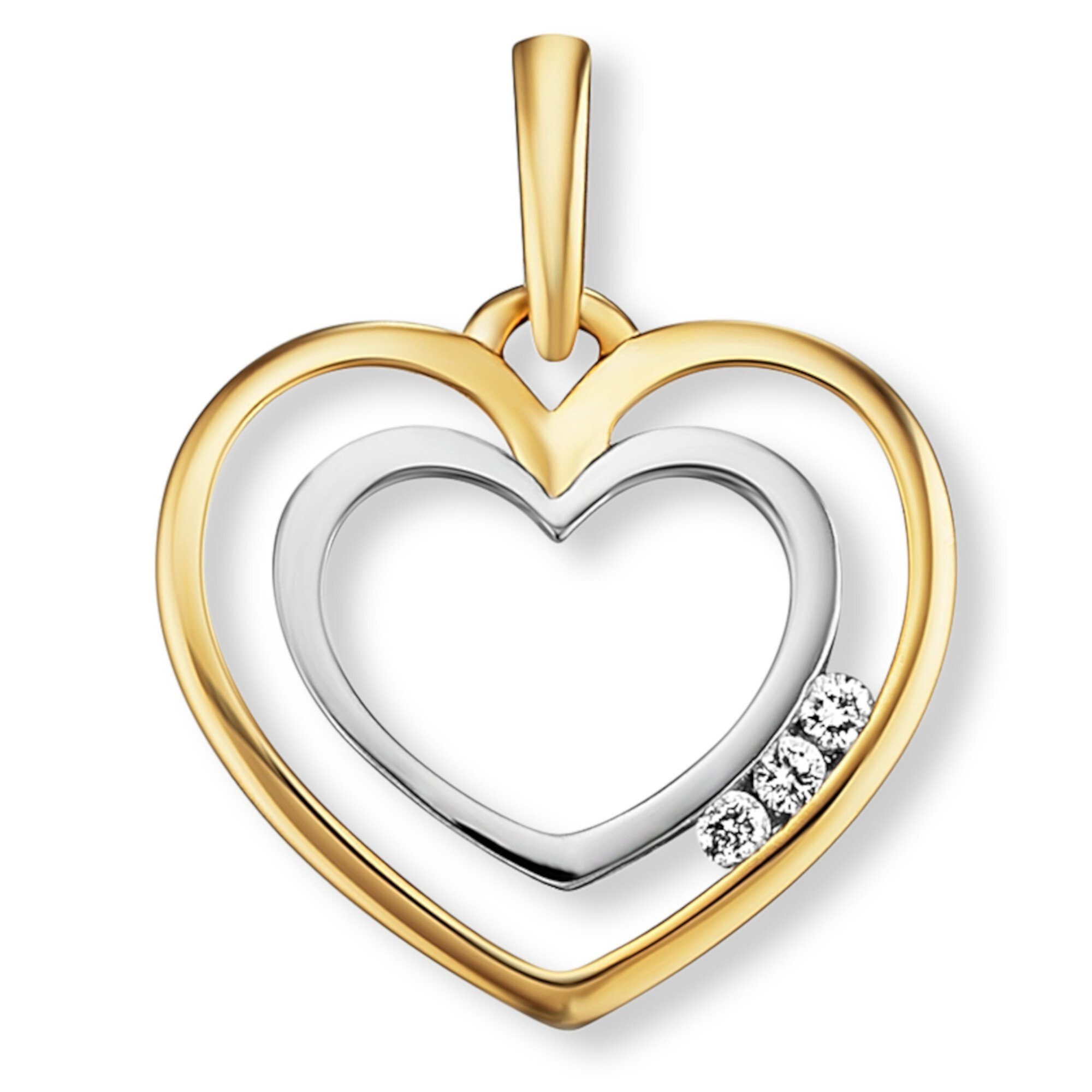 ONE ELEMENT Kette mit Anhänger 0.03 ct Diamant Brillant Herz Anhänger aus  585 Gelbgold, Damen Schmuckset - Set mit verstellbarer Halskette