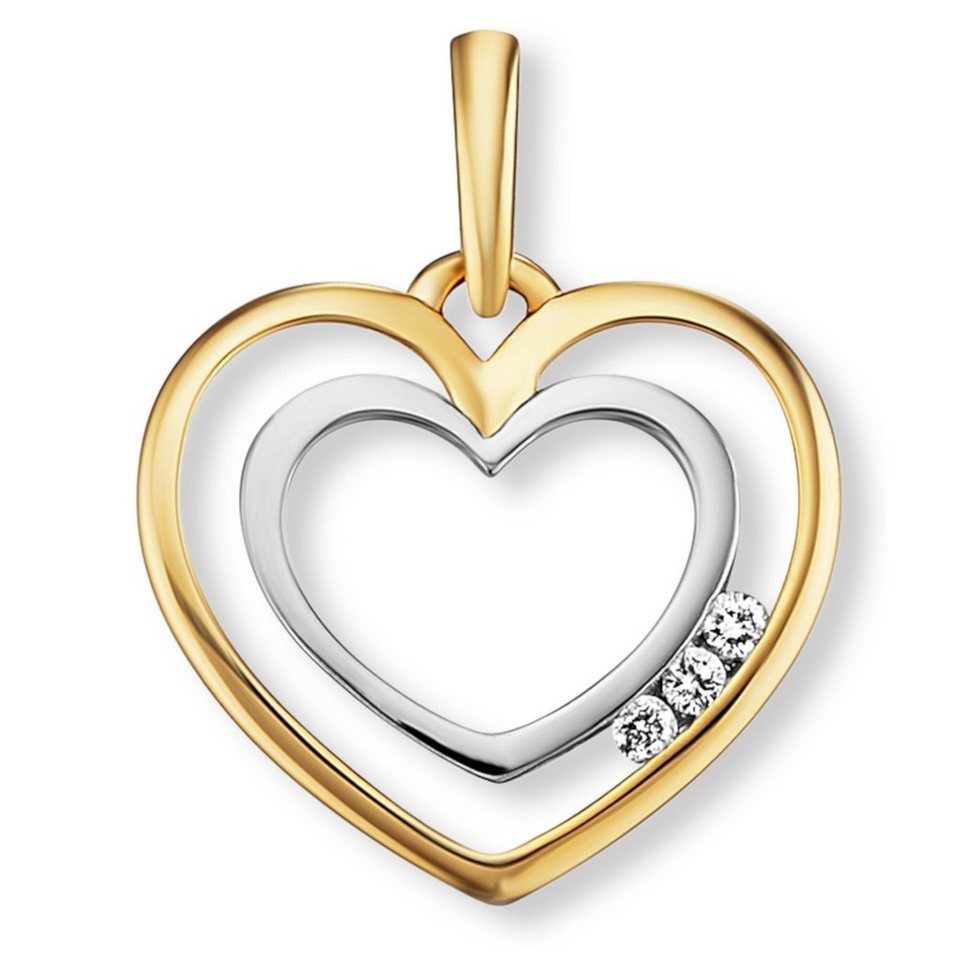 ONE ELEMENT Kette mit Anhänger 0.03 ct Diamant Brillant Herz Anhänger aus  585 Gelbgold, Damen Schmuckset - Set mit verstellbarer Halskette