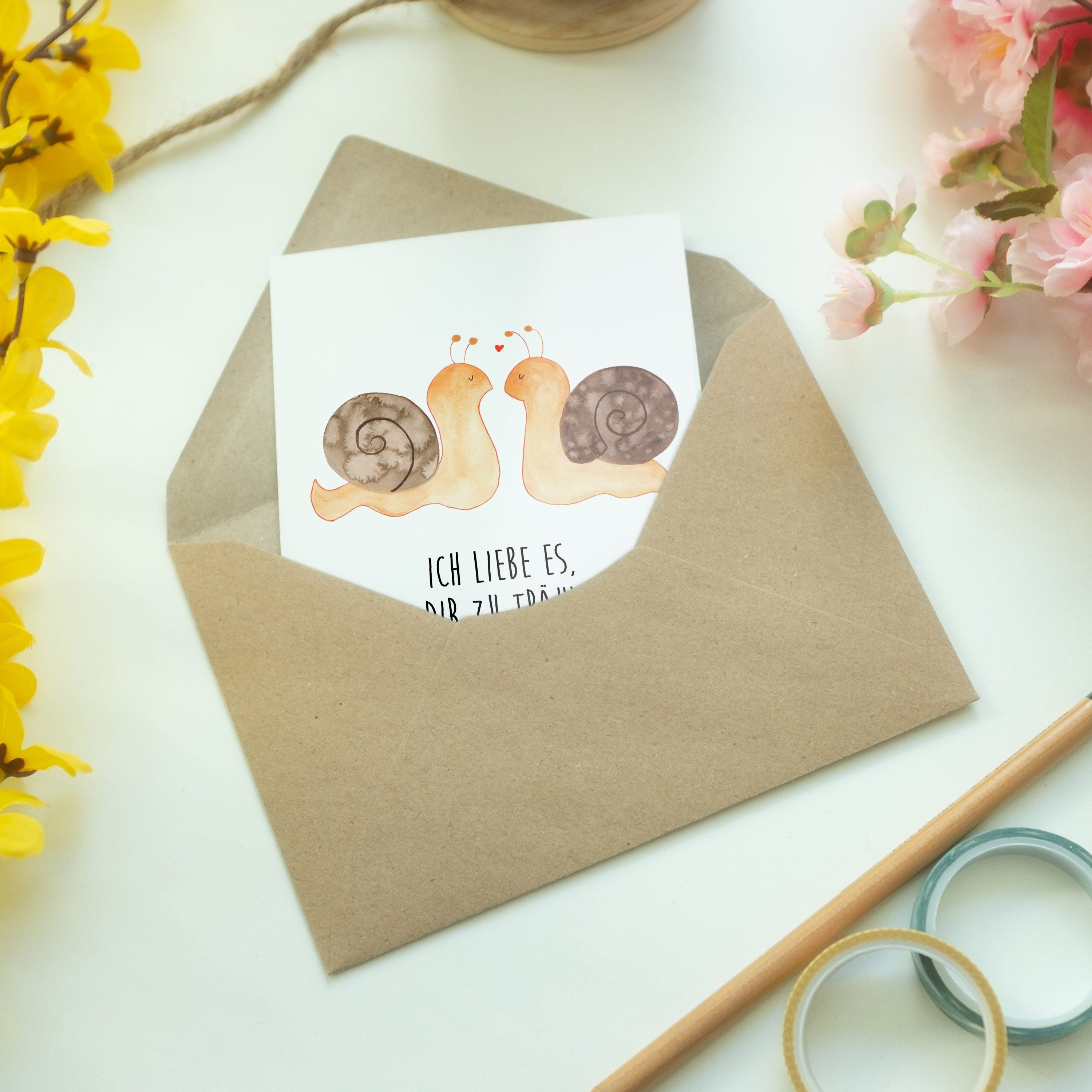 Panda Schnecken Liebe Grußkarte & Verlobung, Mrs. Hochzeitskarte, Mr. Weiß zufried - Geschenk, -