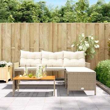 vidaXL Loungesofa Gartensofa in L-Form mit Tisch und Kissen Beige Poly Rattan