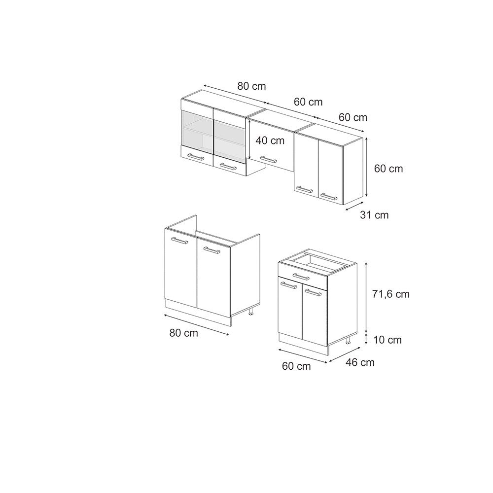 Vicco Küchenzeile R-Line, Beton/Anthrazit, 200 cm günstig online kaufen