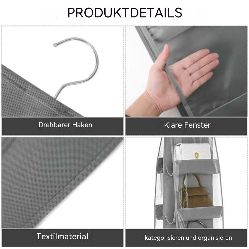 Blusmart Hängeregal Hängender Handtaschen-Organizer, 2 faltbare Aufbewahrungstaschen mit 6 transparenten Fächern, Für Kleiderschrank, Ankleidezimmer, Schlafzimmer