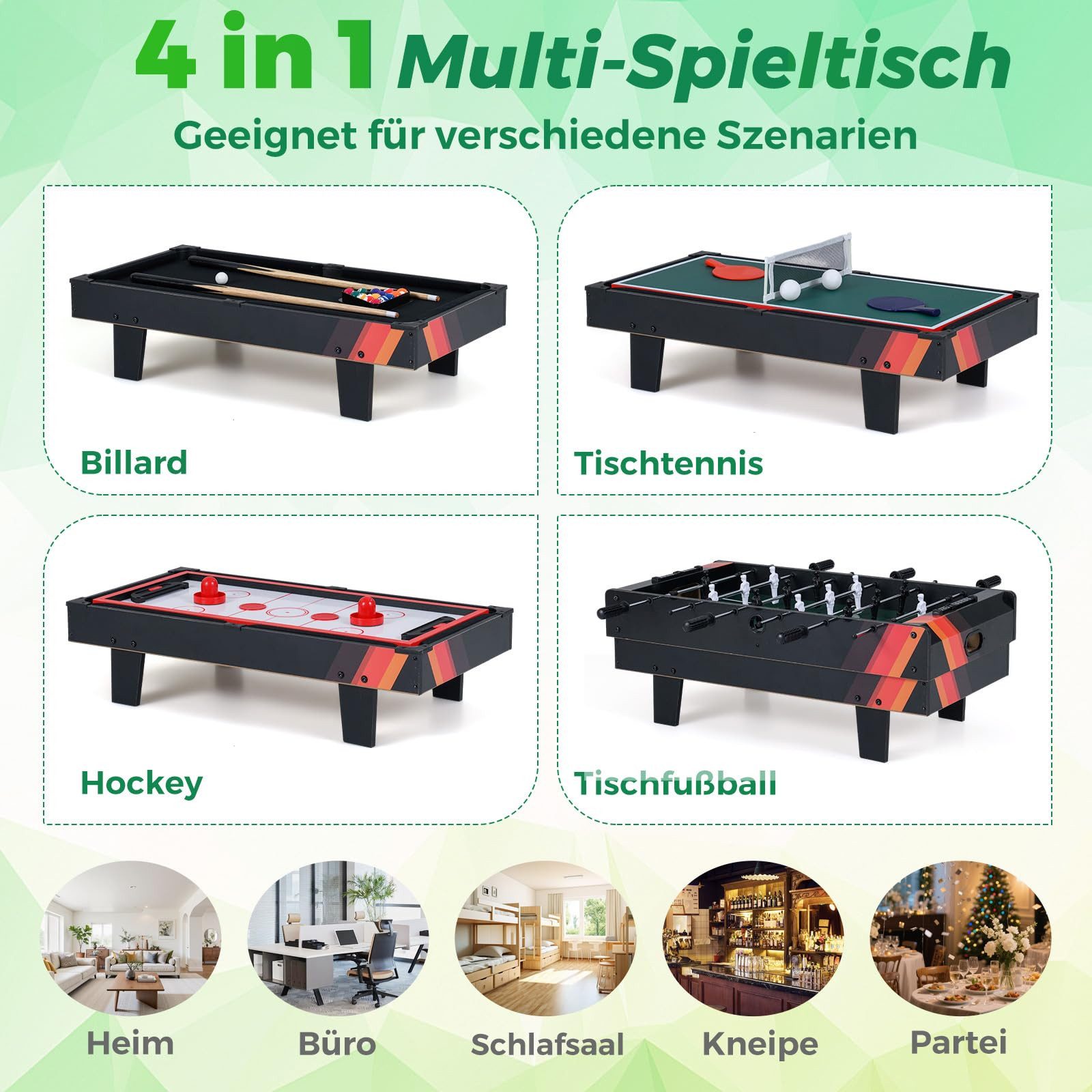 COSTWAY Mini-Tischkicker 4 in 1 Billardtisch, Air Hockeytisch, 81 x 43 x 30,5cm, Holz
