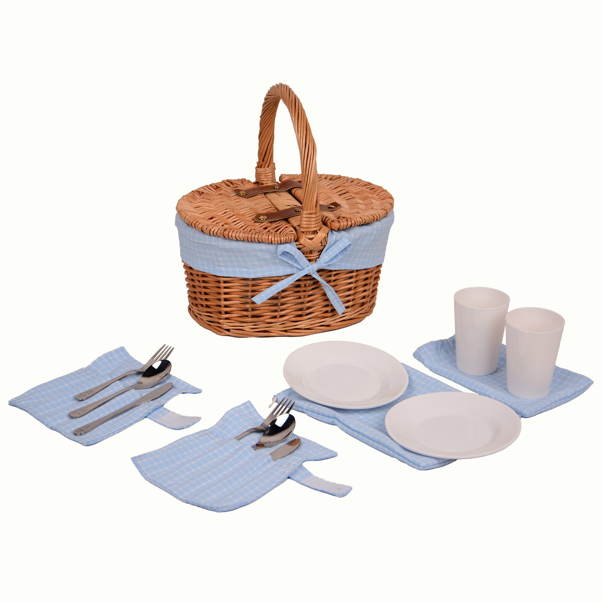 UNUS GARDEN Picknickkorb Kinder, für 2 Personen (ca. 29 x 22 x 31 cm (ohne Griff 15 cm hoch), Kinder-Picknickkorb inklusive Besteck und Geschirr