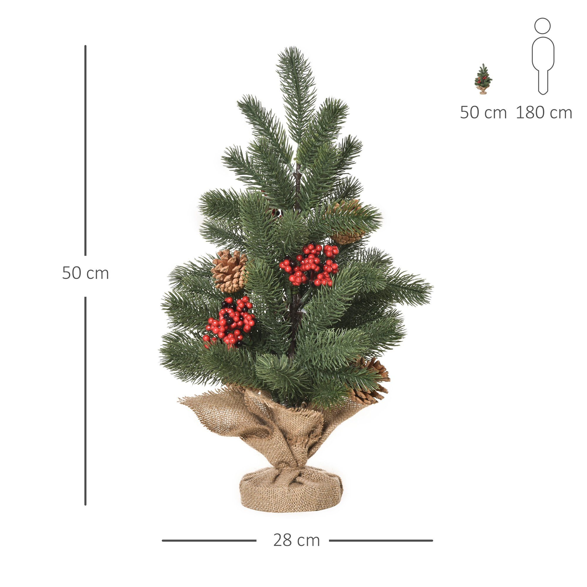 HOMCOM Künstlicher Weihnachtsbaum Mini Tisch-Christbaum mit Schnee, 170 Spitzen Mini Christbaum, Tanne, für Weihnachten Deko, Grün