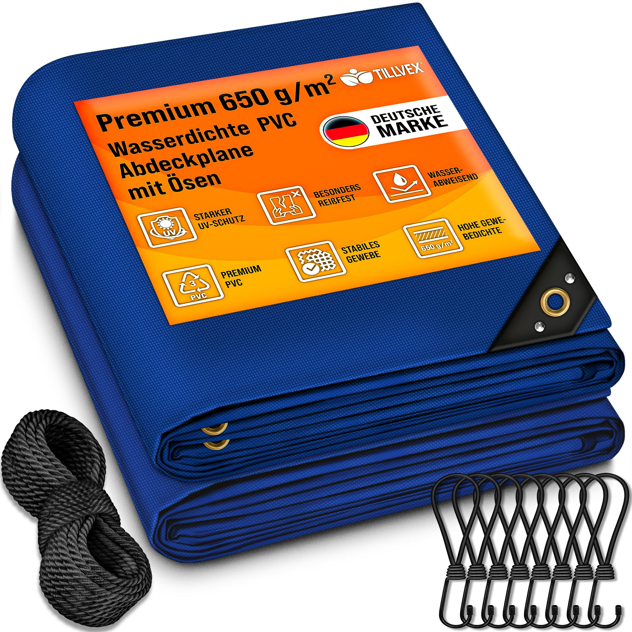 tillvex Schutzplane tillvex® Abdeckplane mit Ösen + 10 Haken & 15m Seil, Ge günstig online kaufen