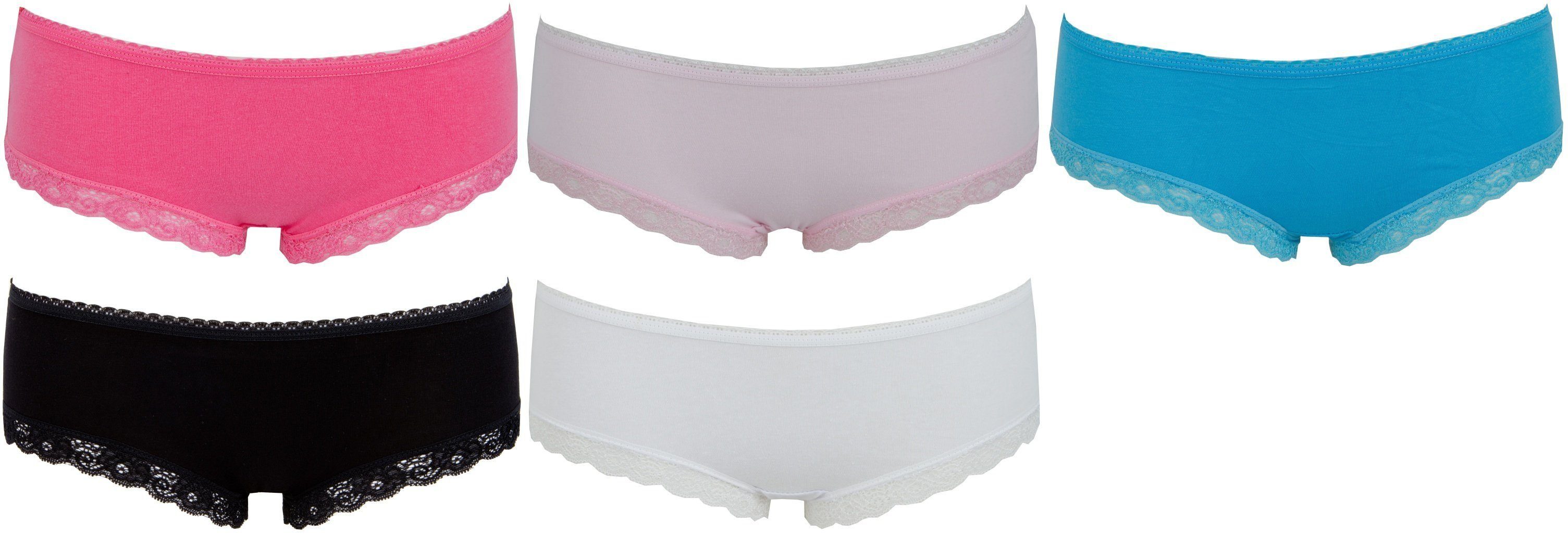 AvaMia Panty 6er Pack Pantys Spitze Uni Hotpants Hipster French Knickers Damen (Spar-Set, 6er- Pack)