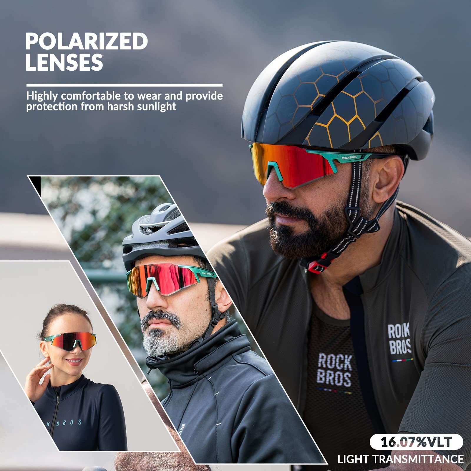 ROCKBROS Fahrradbrille Polarisierte Sportbrille, Sonnenbrille UV400-Schutz, winddicht, Leicht und robust