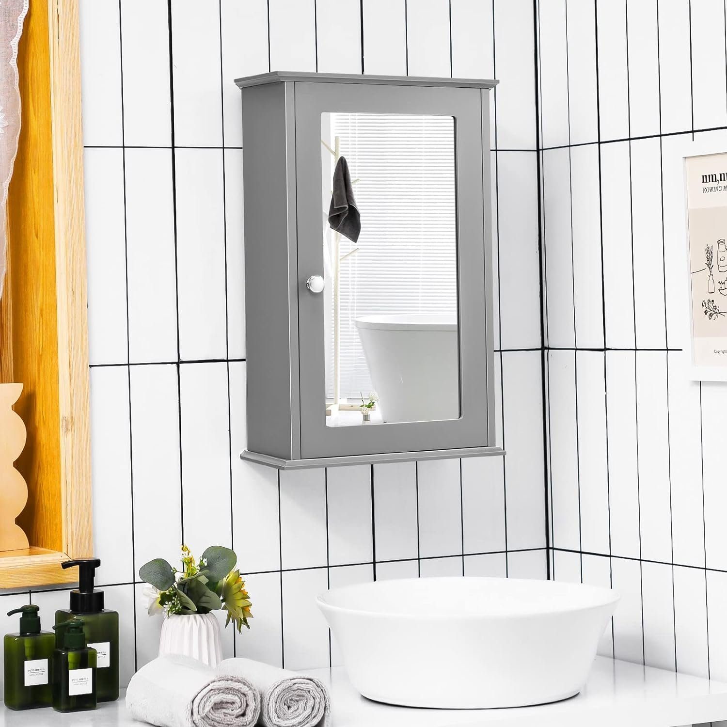 KOMFOTTEU Spiegelschrank mit Verstellbarer cm Ablage x x 34 53 Grau 15