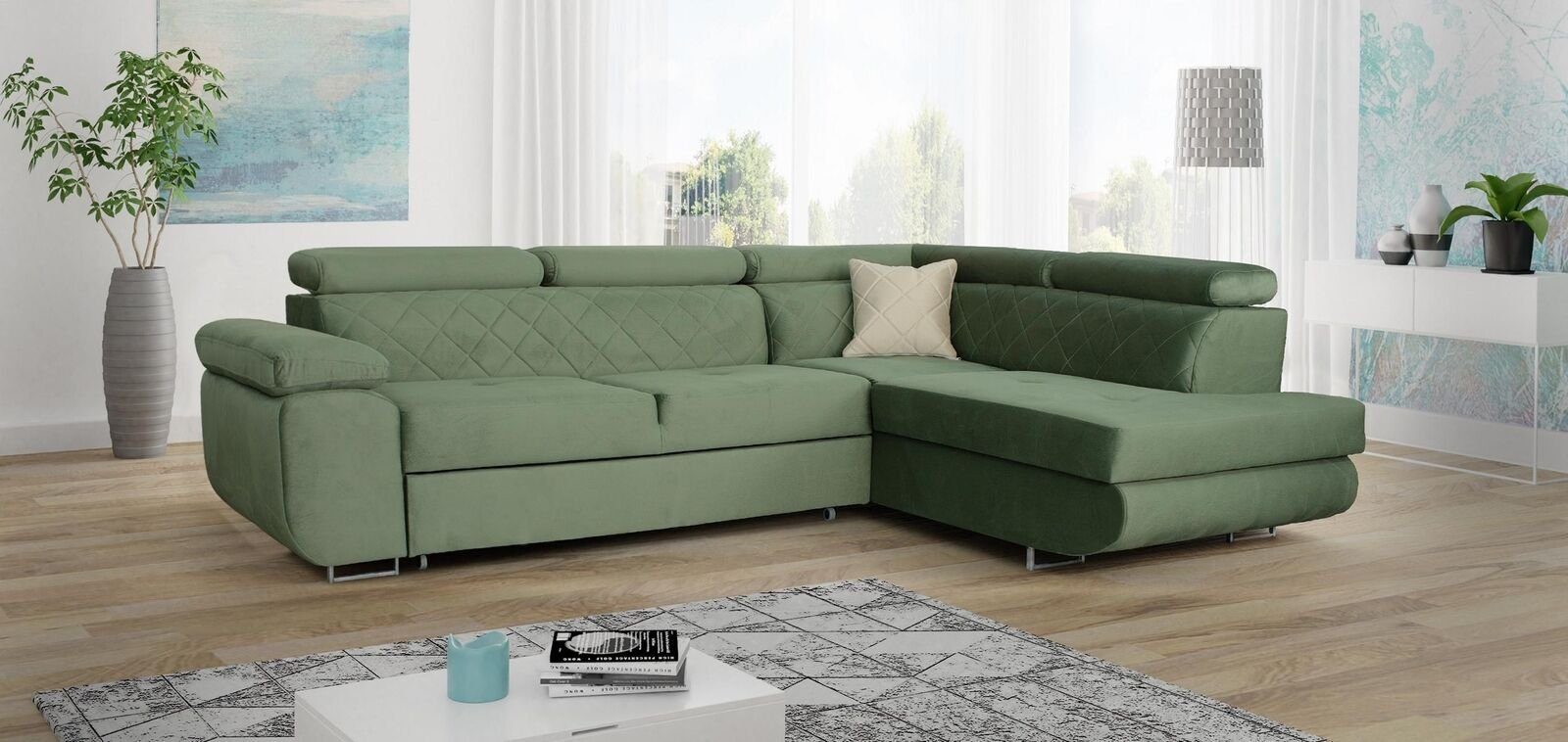 JVmoebel Ecksofa Luxus Möbel Wohnlandschaft Ecksofa L-form Polster Sofa Textil Modern, Mit Bettfunktion Grün