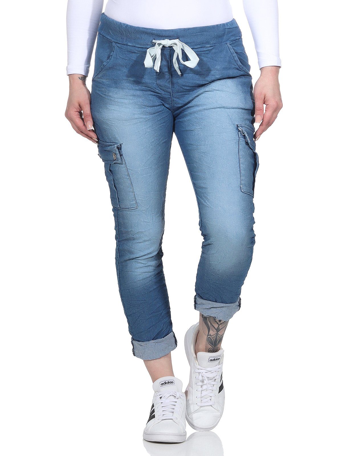 CLEO STYLE Jogginghose Damen Jogginghose Jeans 21094 Mittelblau günstig online kaufen