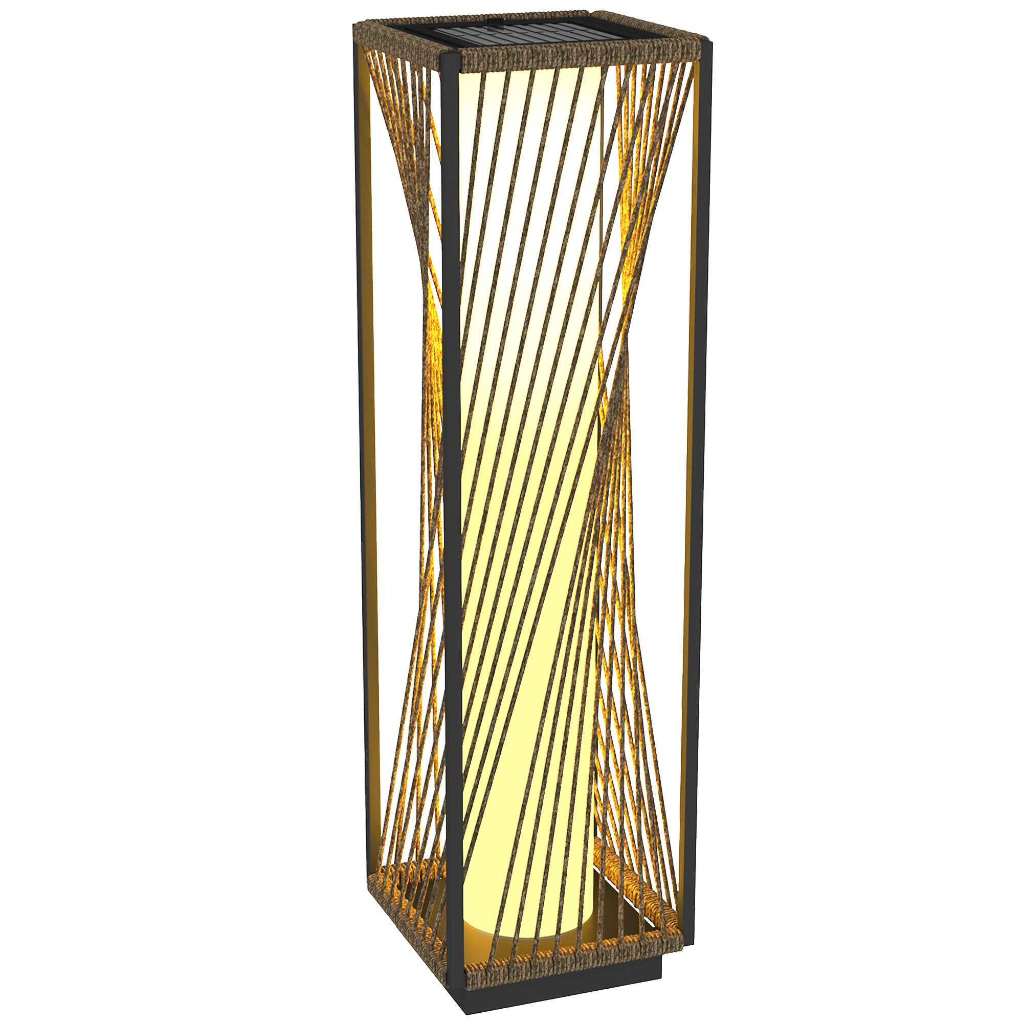 Outsunny LED Solarleuchte aus Rattan, mit Lichtsensor, 25 LEDs, im Boho-Stil, LED fest integriert, IP44 spritzwassergeschützt, für Garten, Balkon, Außen, Rasen, Hof