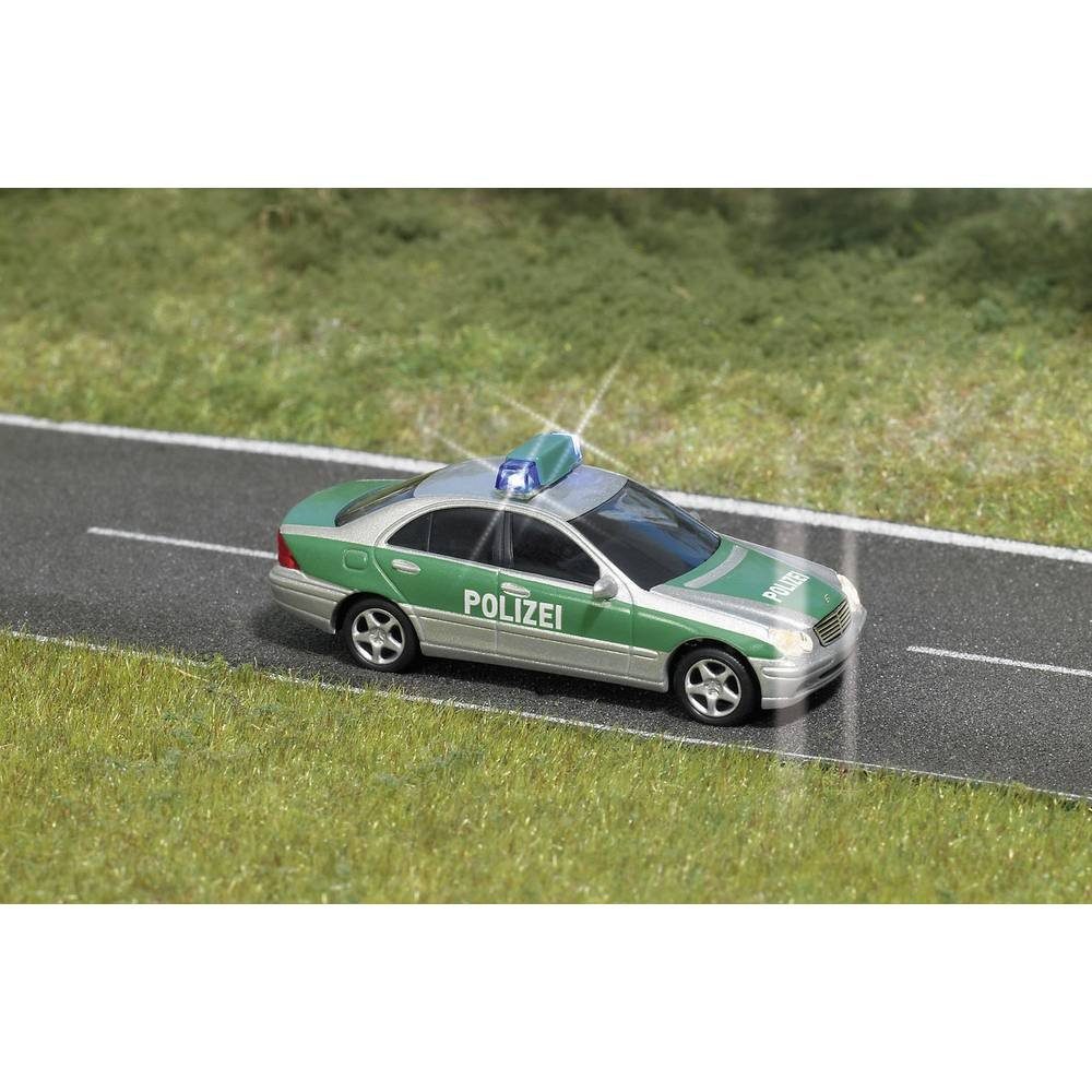 Busch Modelleisenbahn-Straße H0 Mercedes Polizei, Beleuchtet Benz C-Klasse
