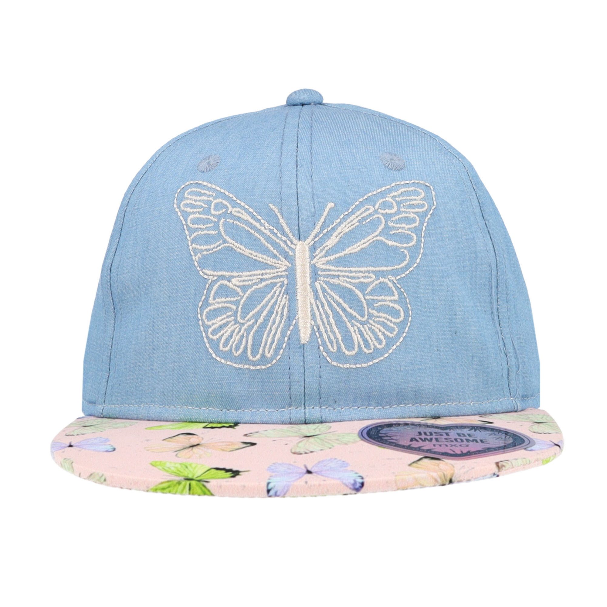 MAXIMO Flat Cap KIDS GIRL-Cap Schmetterling snap-back Verschluß (1-St) Denim-Optik