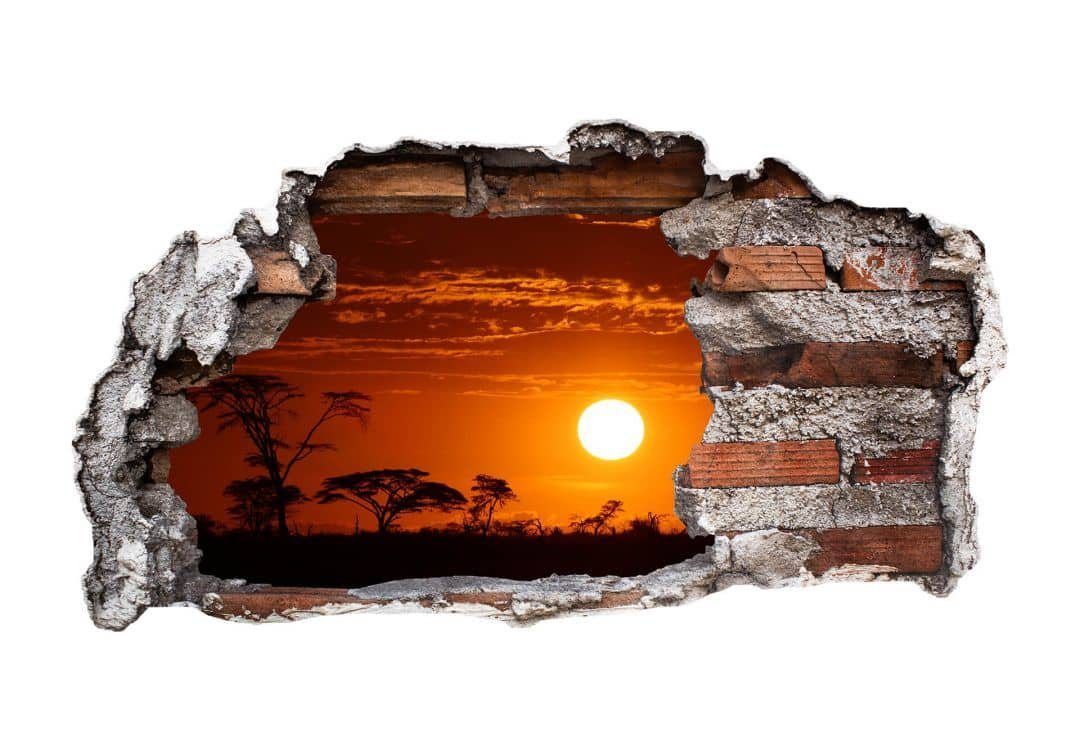 K&L Wall Wandbild Sonnenuntergang, Wandtattoo Mauerdurchbruch Wandtattoo Art Steppe 3D Afrikanische Himmel selbstklebend Aufkleber