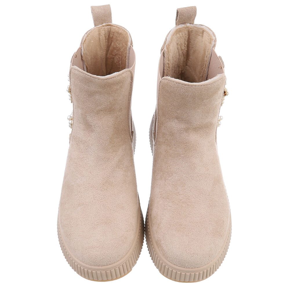 Ital-Design Eleganter Ankle-Boot mit Dekoration und hohem Tragekomfort Plateaustiefelette (90458021) Keilabsatz/Wedge Stiefeletten in Beige