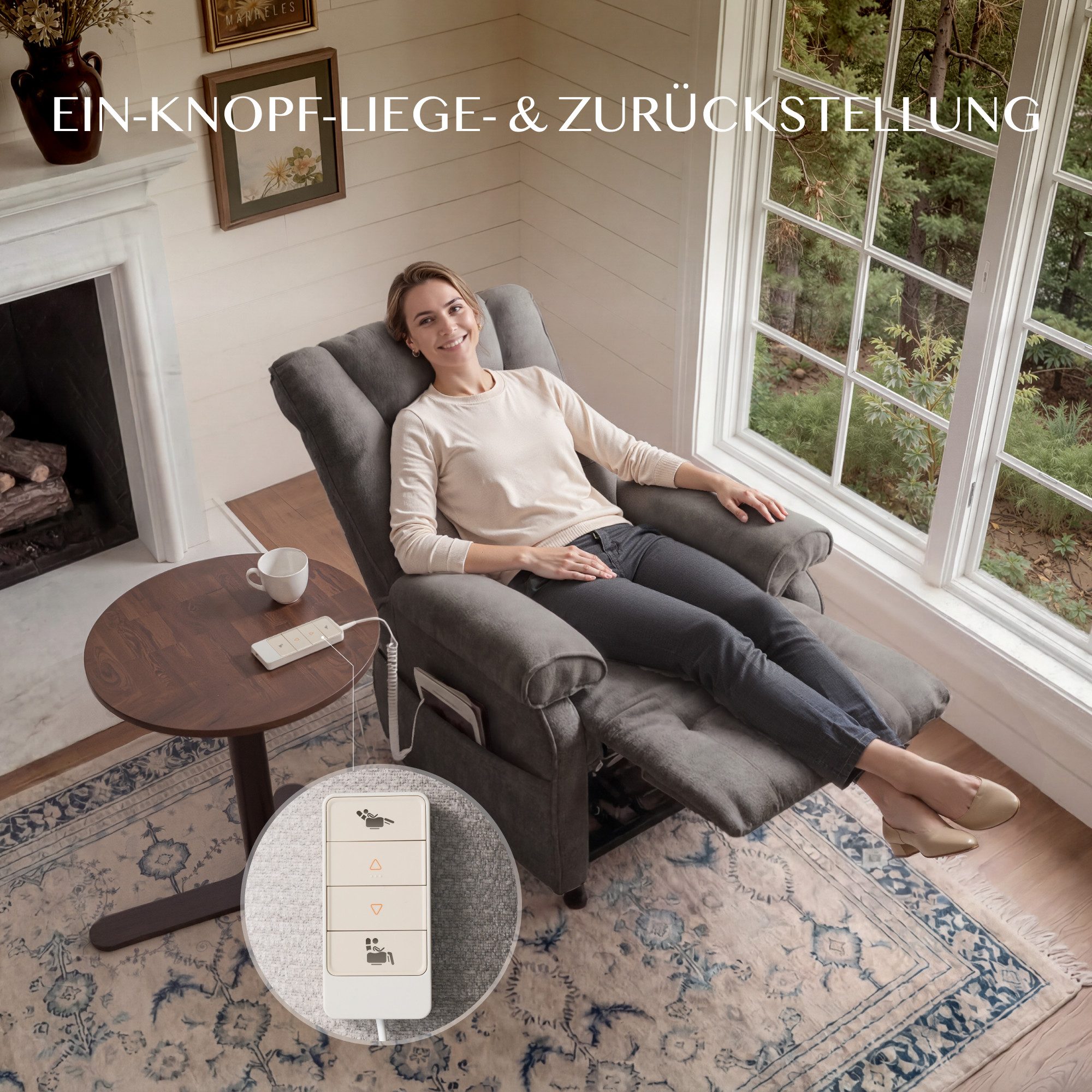 FLEXISPOT Relaxsessel Elektrischer Ergonomischer Fernsehsessel mit stufenloser Liegefunktion (mit stufenloser Liegefunktion 105°–155°, zusätzliche Schnellbedienung für Aufrichten & Zurückstellen), extra dicke Polsterung, große Seitentasche, belastbar bis 150 kg