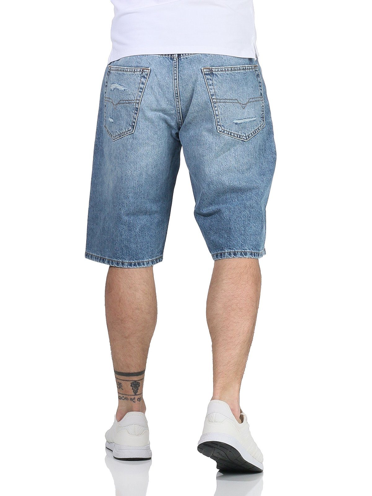 Look Herren Blau kurze Diesel Kroshort Used-Look RG48R Shorts, Shorts Hose Vintage Jeans Jeansshorts dezenter RB012