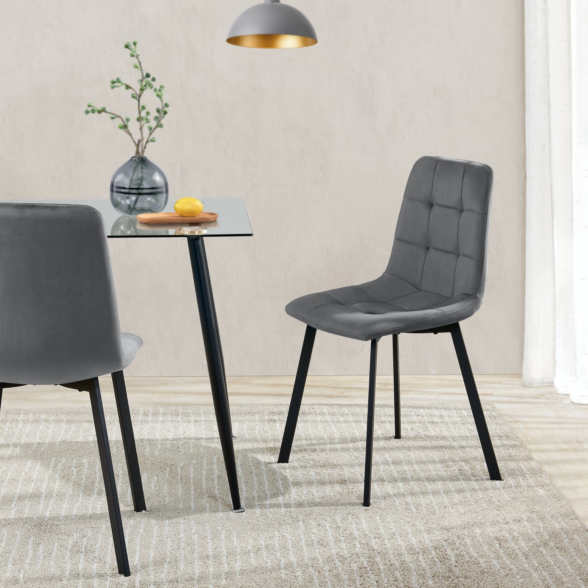 en.casa Esszimmerstuhl (Set), »Lexnitz« Polsterstuhl 2er Set Samtbezug Stah günstig online kaufen