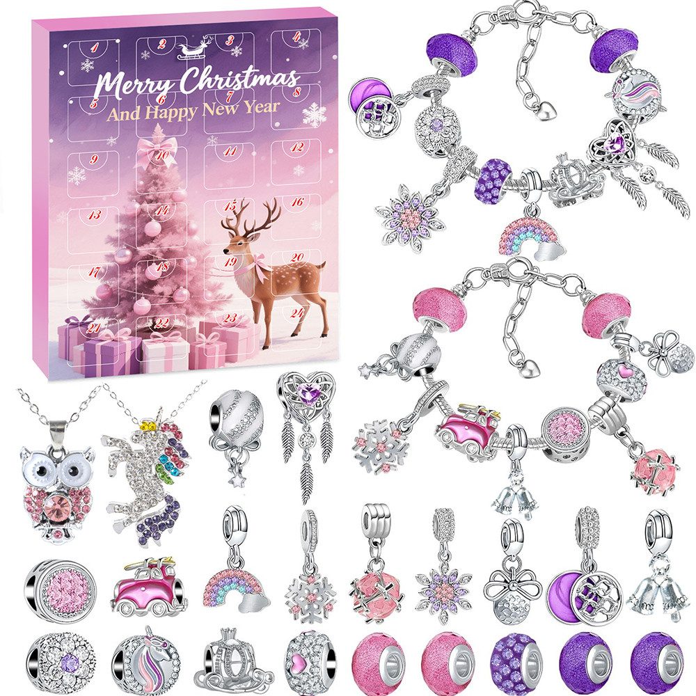 Coonoor Schmuck-Adventskalender 2025 Weihnachtskalender Schmuck Set Armbänder Halsketten (24 Füllung Adventskalender Schmuck Weihnachten Geschenke), Weihnachtskalender Geschenk für Kinder Teenager Frauen Mädchen