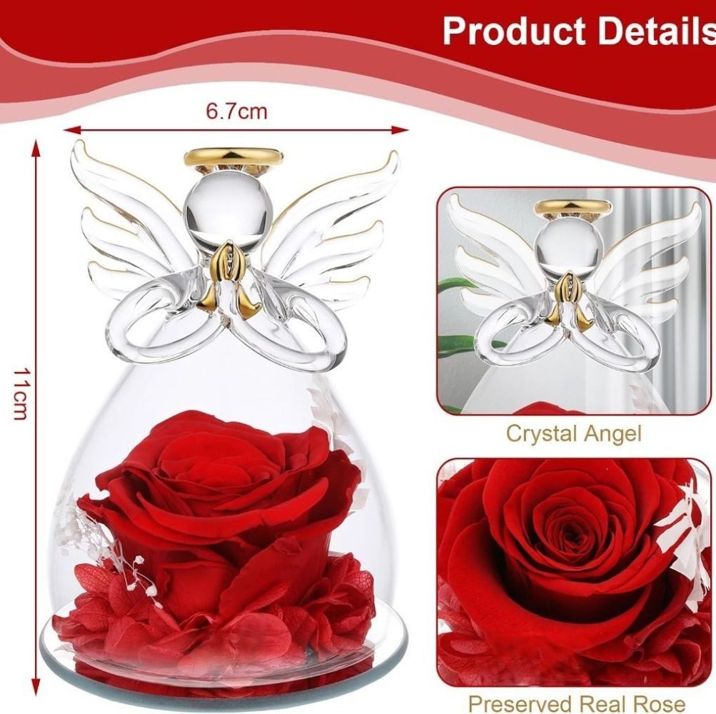 Kunstblume Engel-Glaskuppel mit ewiger Rose – Schutzengel-Dekoration, Tidy