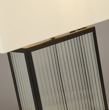 Licht-Erlebnisse Nachttischlampe JASON, ohne Leuchtmittel, E27 53 cm Schwarz matt Weiß Stoff Metall Jugendstil Wohnzimmer