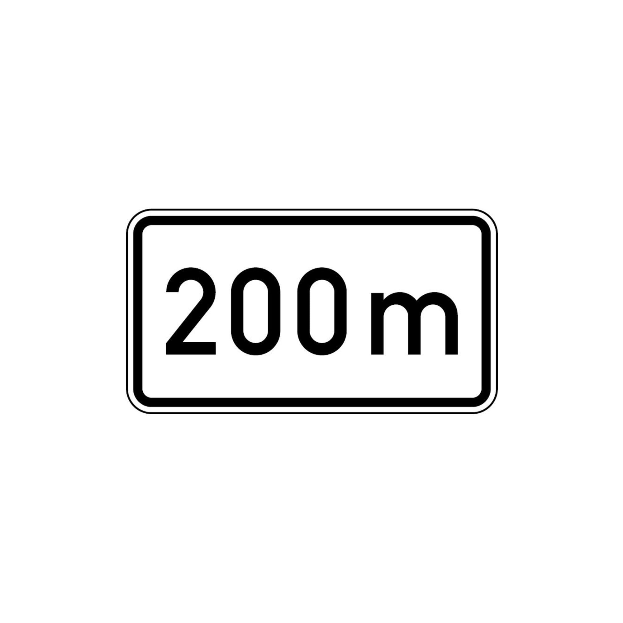 Absperrpfosten Zusatzschild 1004, 231x420mm Text: 200m RAL-Gütezeichen Folie RA2