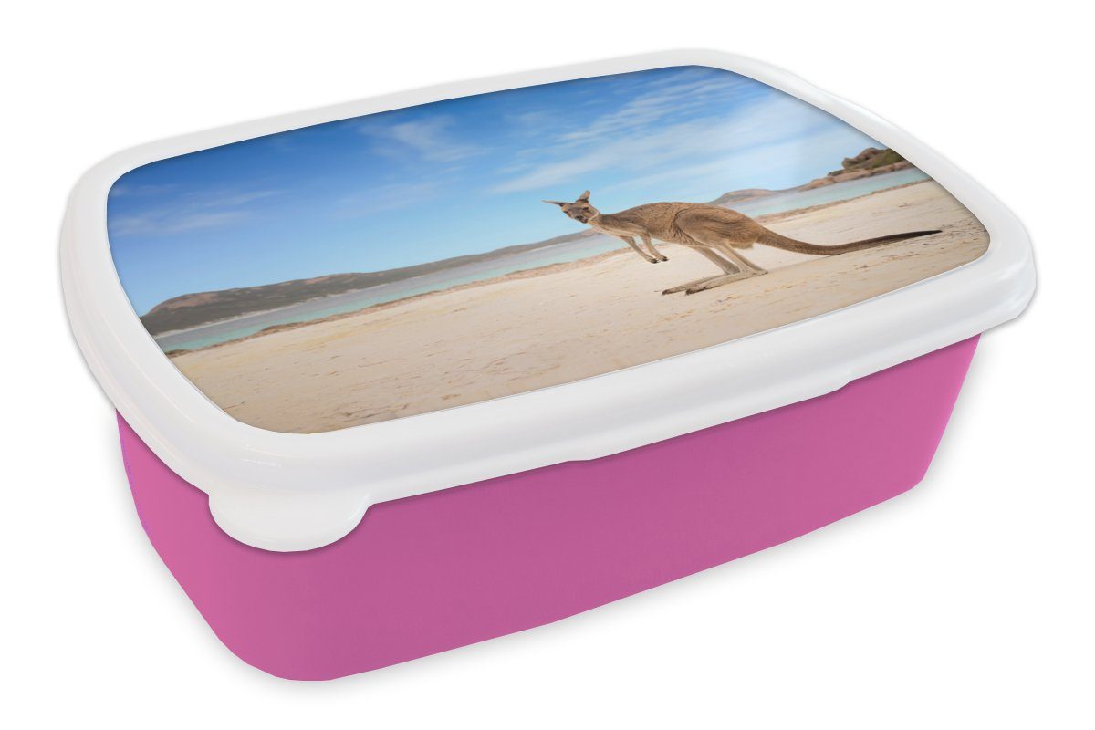 MuchoWow Lunchbox Strand - Känguru - Australien, Kunststoff, (2-tlg), Brotbox für Erwachsene, Brotdose Kinder, Snackbox, Mädchen, Kunststoff rosa