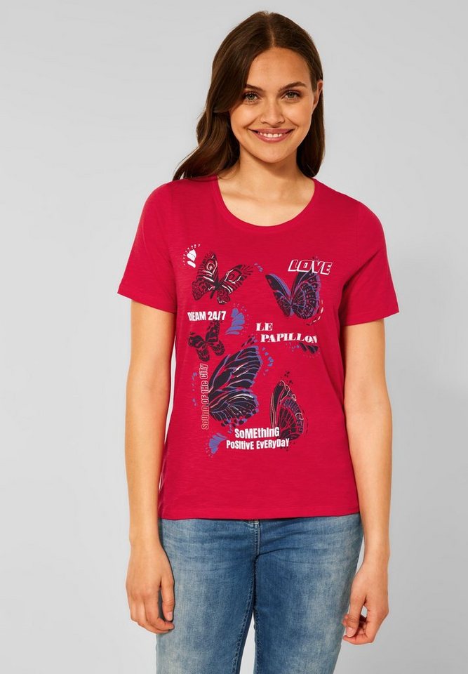 Cecil T-Shirt Cecil T-Shirt mit Fotoprint in Hot Red (1-tlg) Locker  geschnitten, Halbarmshirt von CECIL, T-Shirt in einem Unistyle mit  Schmetterlings-Frontprint