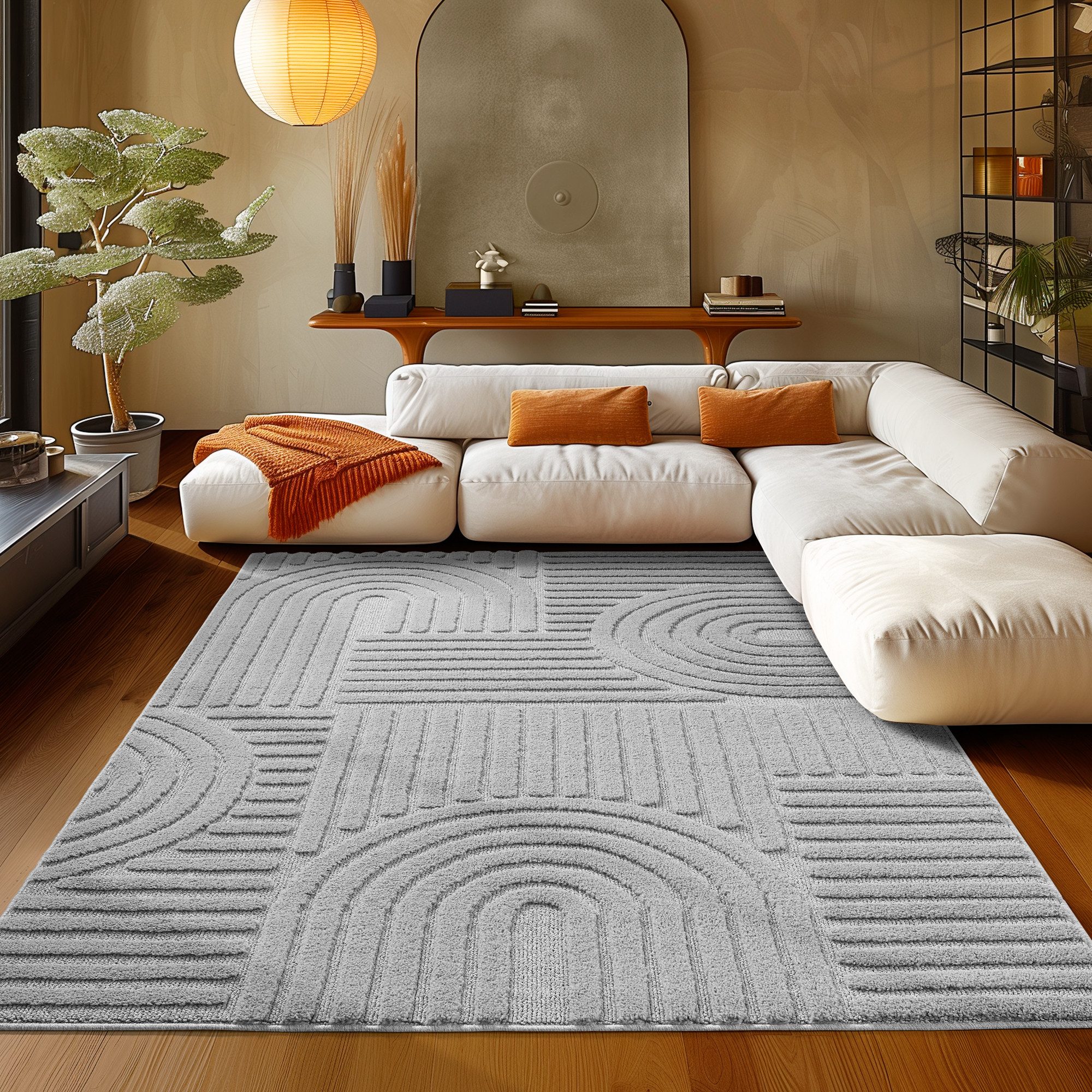 Teppium Teppich Boho-Design, Rechteckig, Höhe: 20 mm, Grau, Gr. Rechteckig