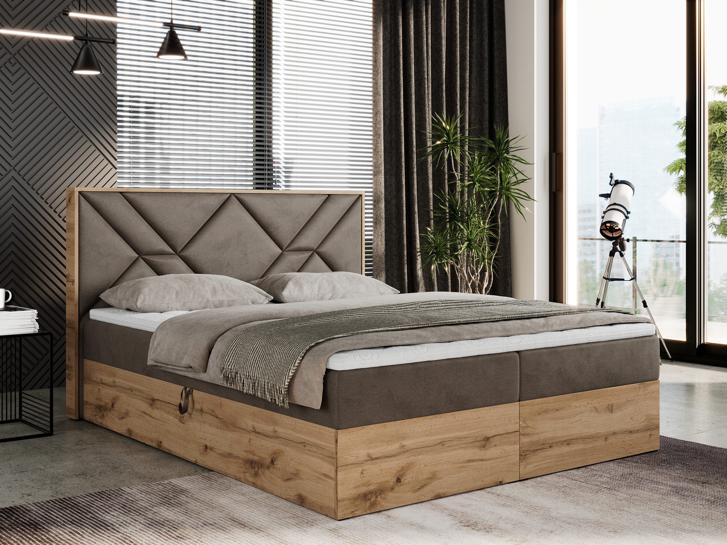 MKS MÖBEL Boxbett GUNAR (Boxspringett - Set, Packung, Zwei Bettkästen, Gepolstertes Kopfteil, Bett mit Multipocket-Matratze), Doppelbett, Multipocket-Matratze und Topper, Möbelplatten