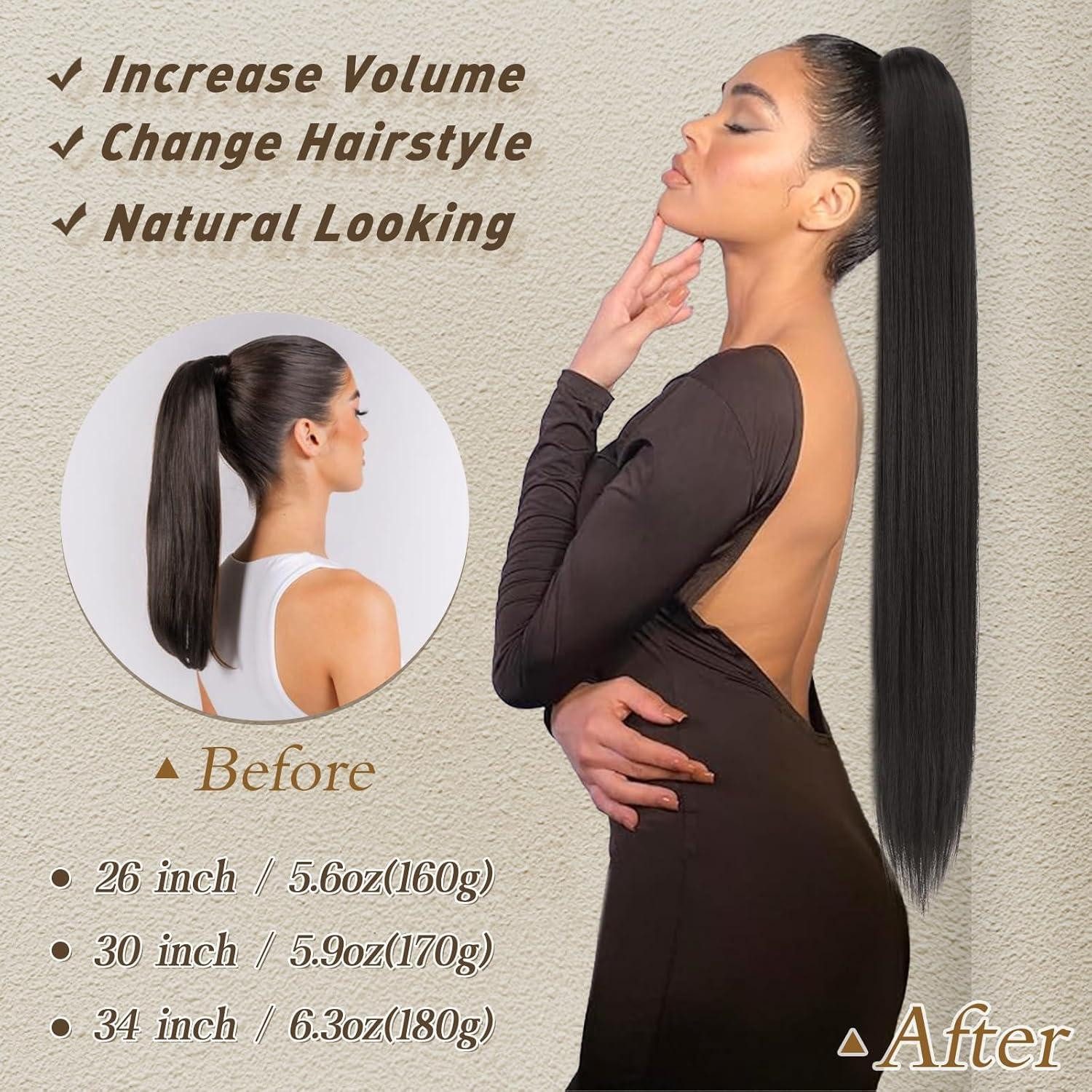 LuxusKollektion Kunsthaar-Extension Schwarze Pferdeschwanz Verlängerung 76CM Glatt Synthetik Damen