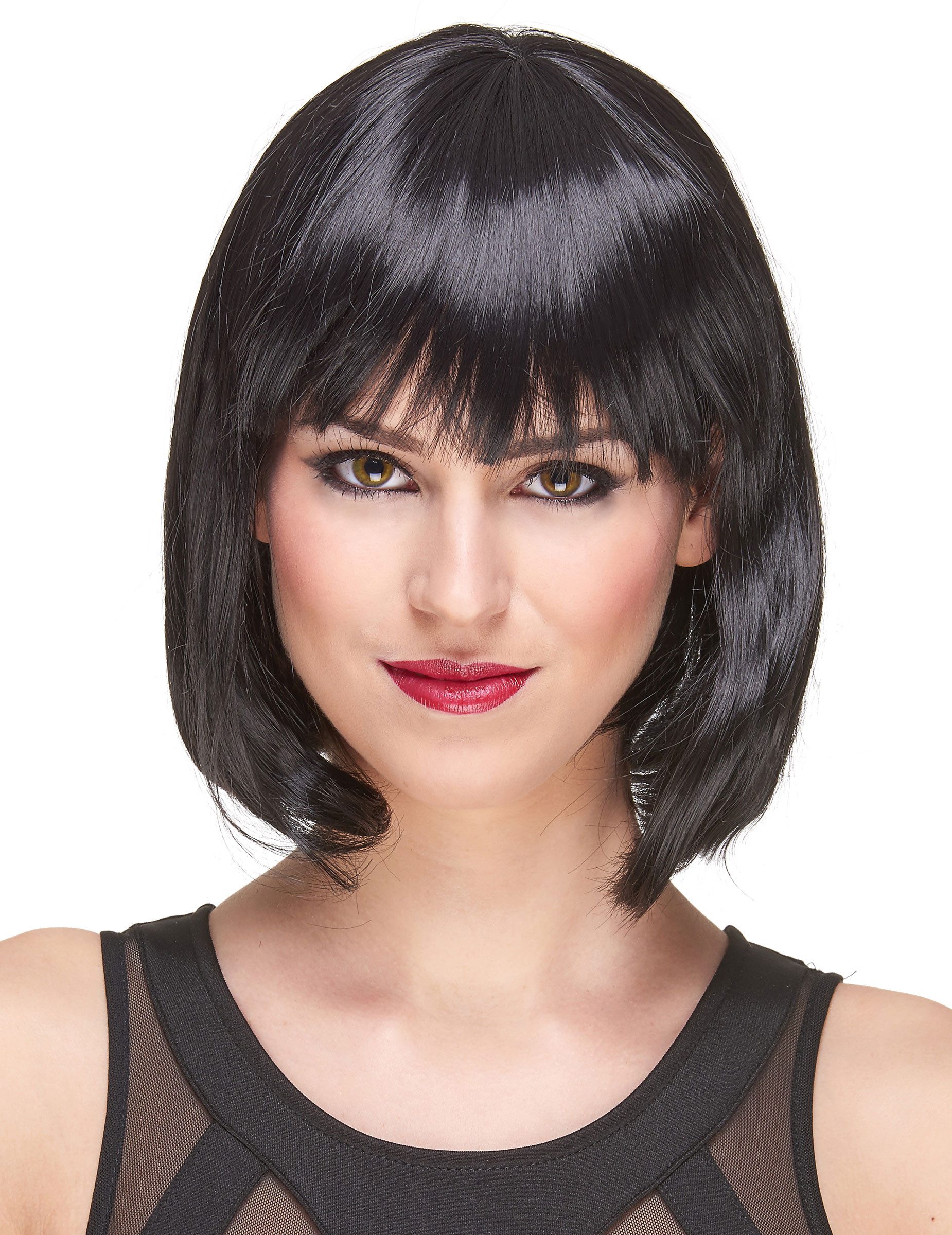 Partyanzug Edle Bob Damenperücke mit Pony schwarz