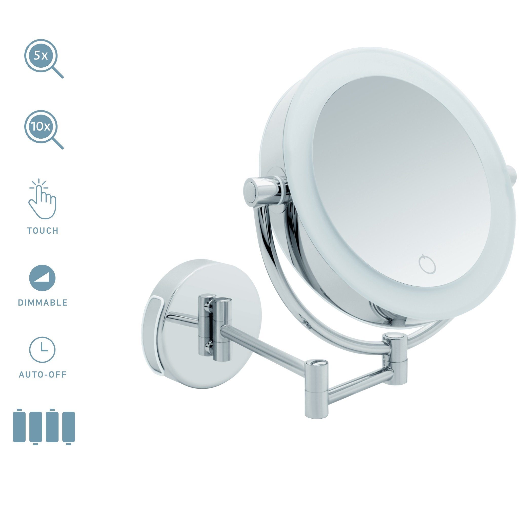 USB Kosmetikspiegel LED Batterien Kosmetikspiegel Tokio, Libaro Dimmer / Vergrößerung XXL 5x & 10x