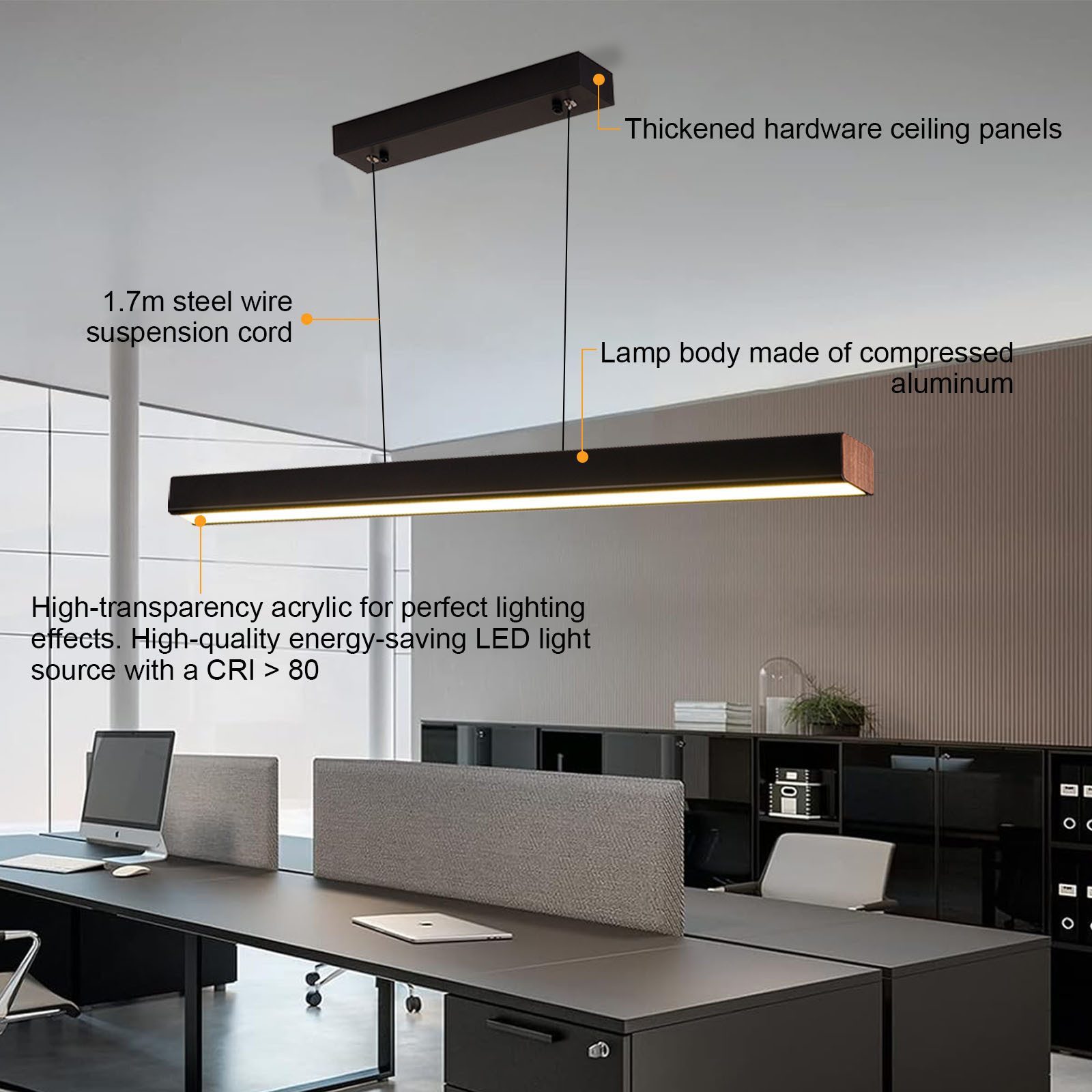 Ophy LED Pendelleuchte Dimmbare LED Pendelleuchte 115 cm – mit Fernbedienung, 3 Farbtemperaturen (3000/4500/6000 K), Helligkeit 10–100 %, höhenverstellbar – für – Bild 5 von 5