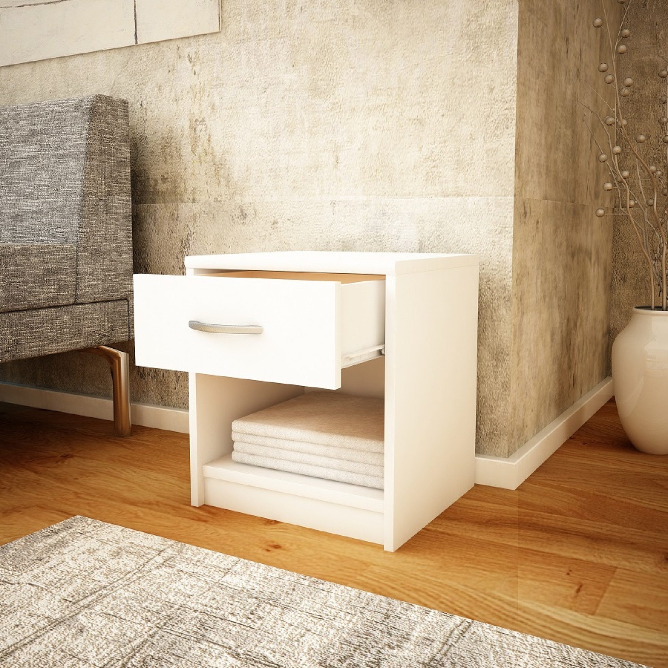 Home Collective Kommode mit 1 Schublade Nachttisch schmal mit matter Oberfläche (strapazierfähige Platte Ideal für Schlafzimmer, Wohnzimmer), 39 cm breit abgerundete Kanten und geräumiger Stauraum weiß