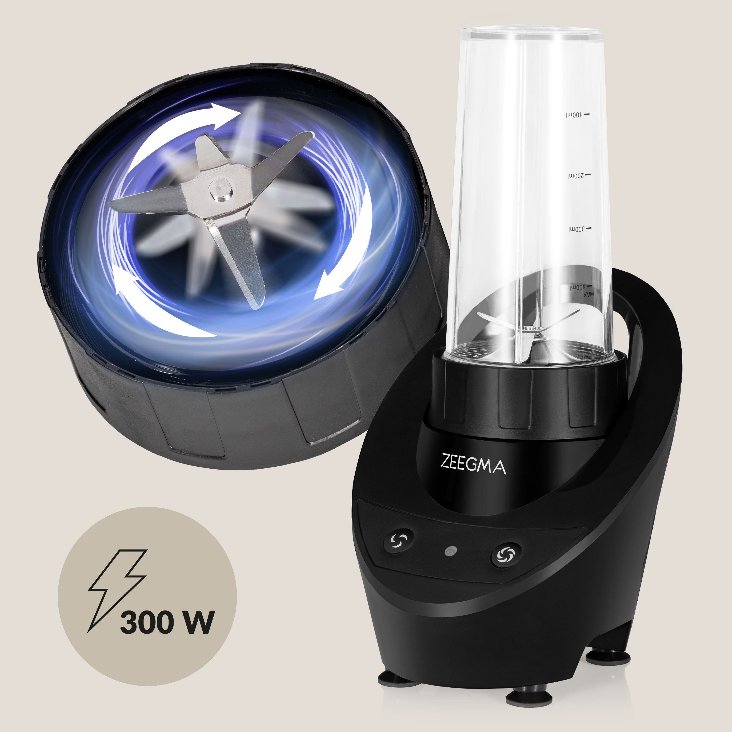 Zeegma Standmixer VITAMINE BASE, 300 W, Kompakt/Einfache Reinigung/2 Flaschen/Crushed Ice
