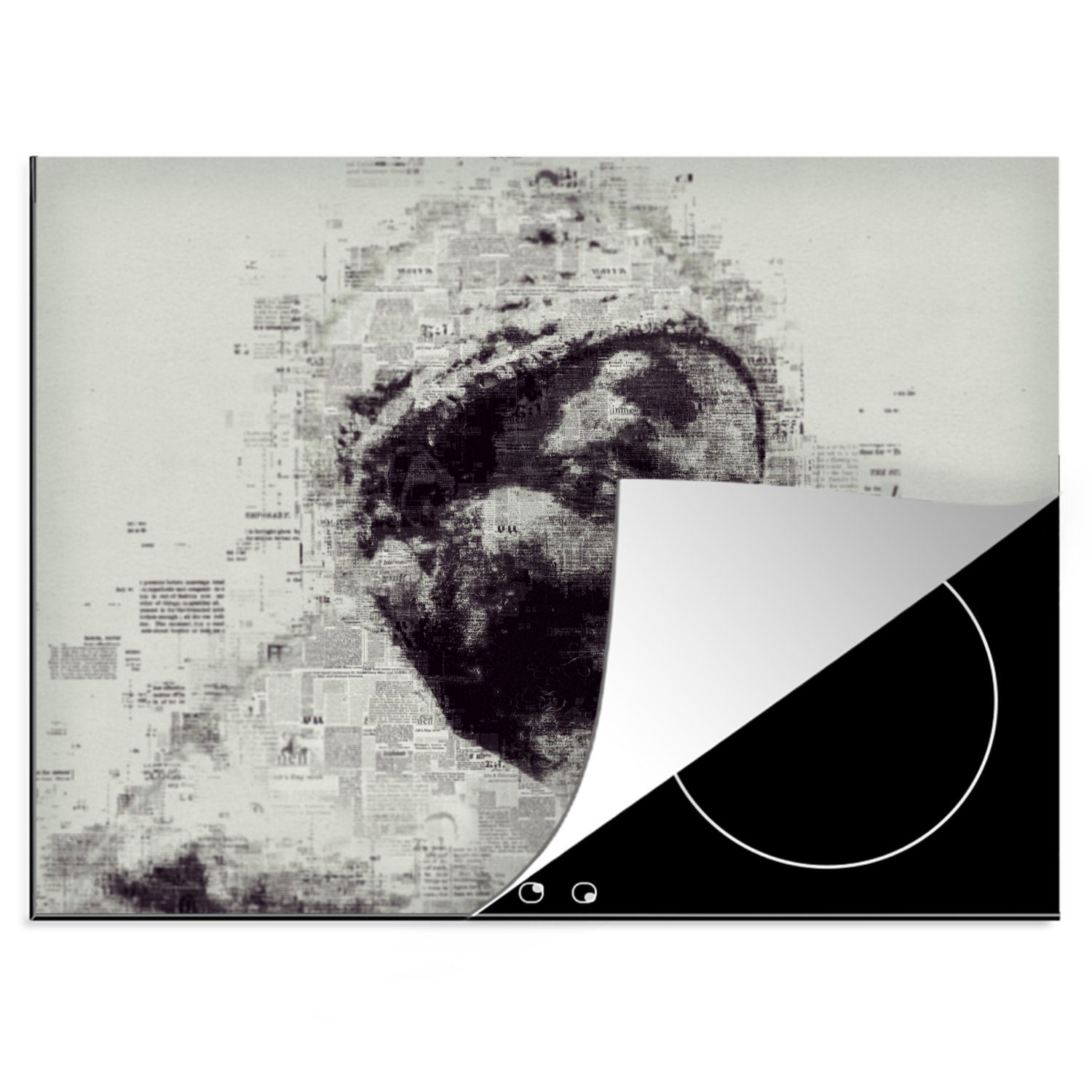 MuchoWow Herdblende-/Abdeckplatte Abstraktes Porträt eines afrikanischen Mannes mit Texten, Vinyl, (1 tlg), 70x52 cm, Mobile Arbeitsfläche nutzbar, Ceranfeldabdeckung
