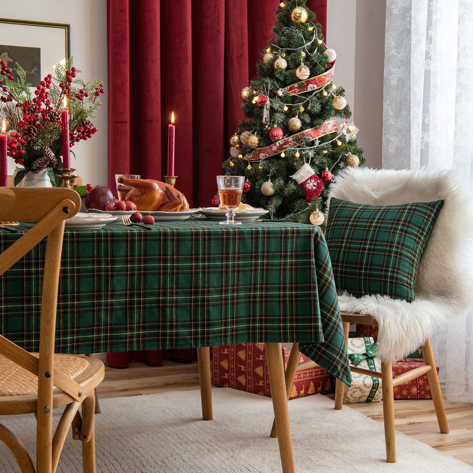 Tischdecke Weihnachten Tischdecke Karierte 140x140/140x200/140x260cm Waschbar